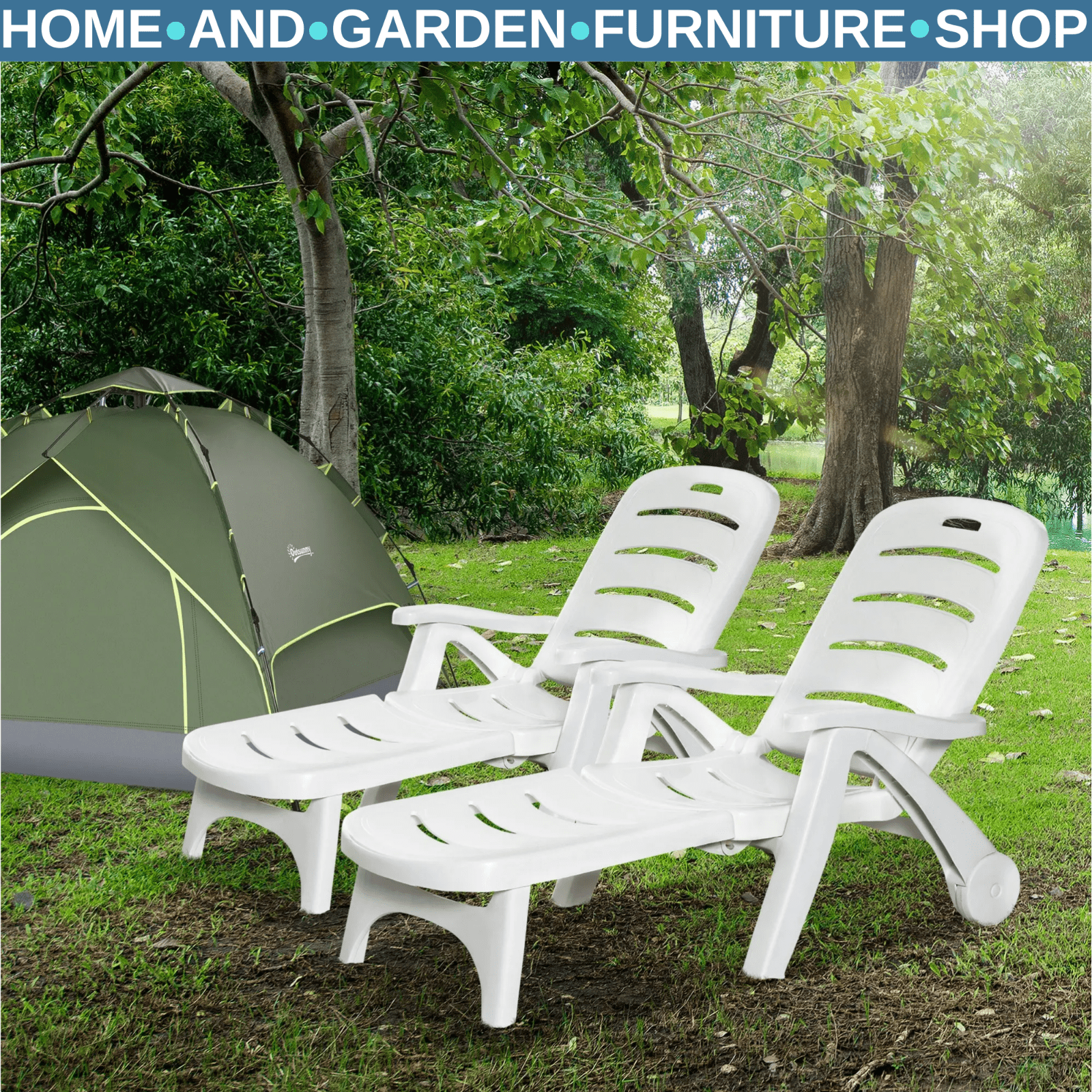 2 Piece Folding Sun Lounger Set with Wheels 5 Position Recliner Garden Chairs - Home and Garden Furniture Shop - rustic - furniture