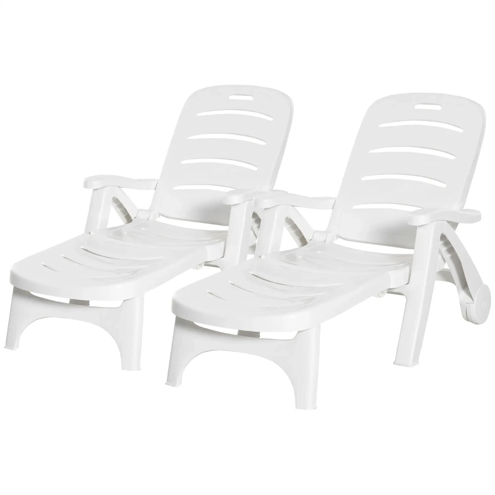 2 Piece Folding Sun Lounger Set with Wheels 5 Position Recliner Garden Chairs - Home and Garden Furniture Shop - rustic - furniture