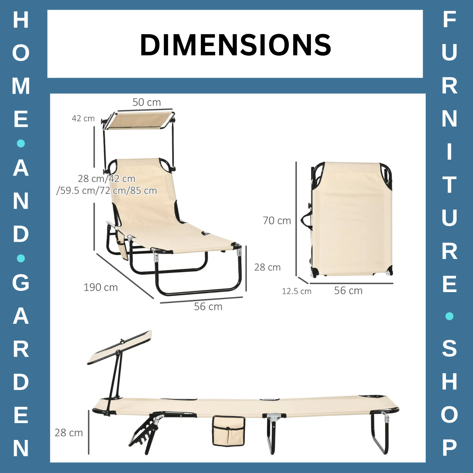 2 Piece Folding Sun Loungers w/ Canopy Adjustable Garden Recliners & Side Pocket - Home and Garden Furniture Shop - #rustic - furniture#