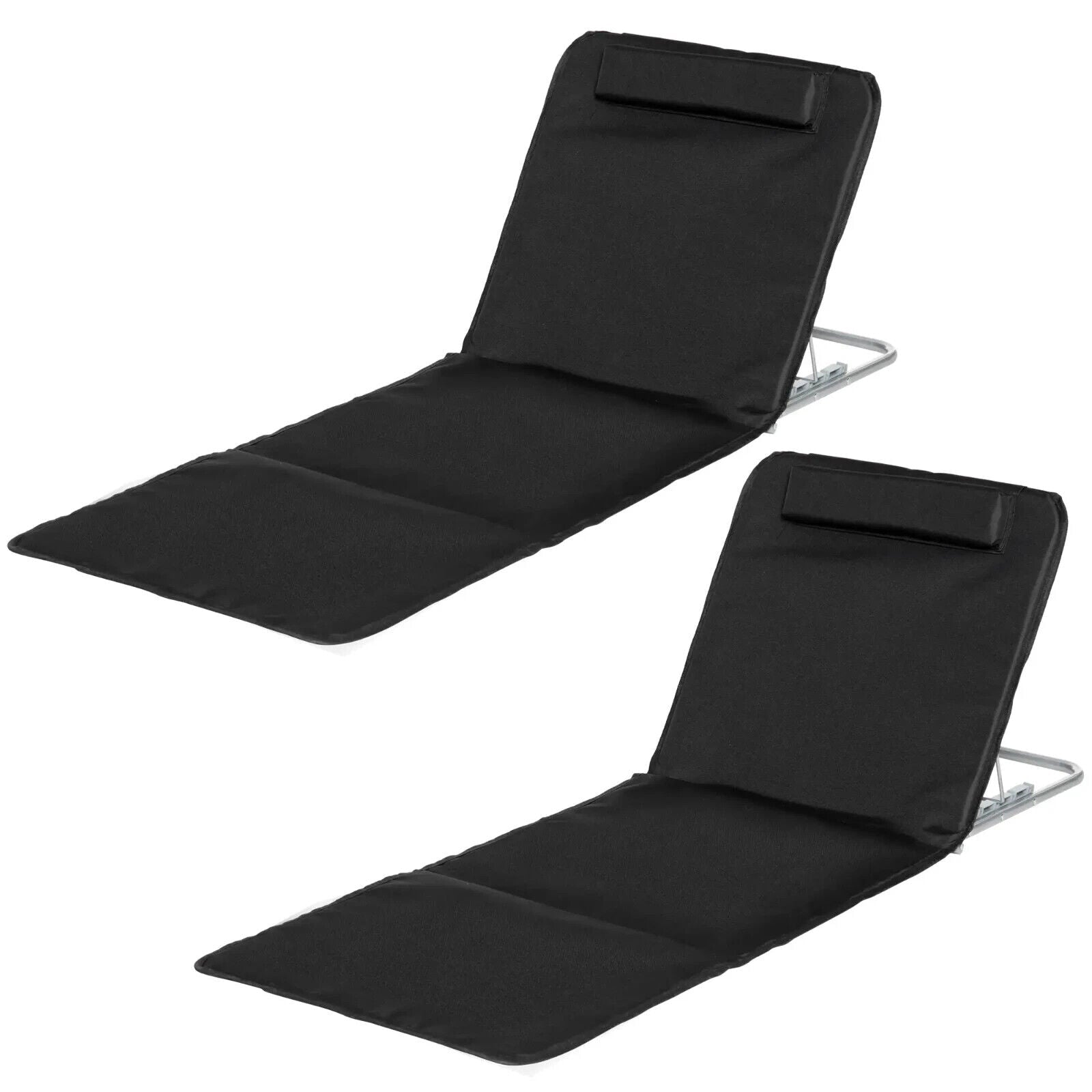 2 Piece Outdoor Beach Mat Steel Reclining Chair Set with Pillow for Garden Black - Home and Garden Furniture Shop - #rustic - furniture#