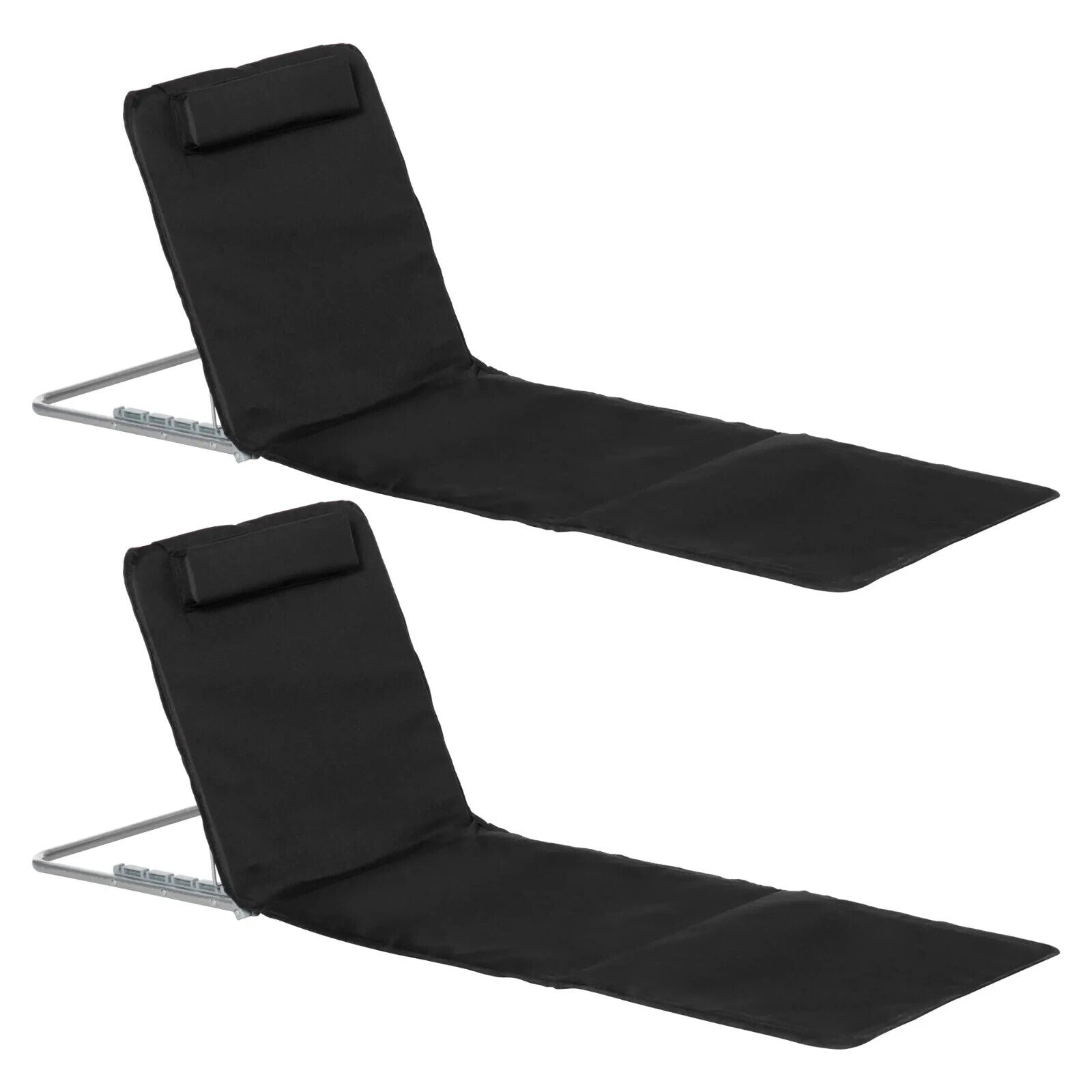 2 Piece Outdoor Beach Mat Steel Reclining Chair Set with Pillow for Garden Black - Home and Garden Furniture Shop - #rustic - furniture#