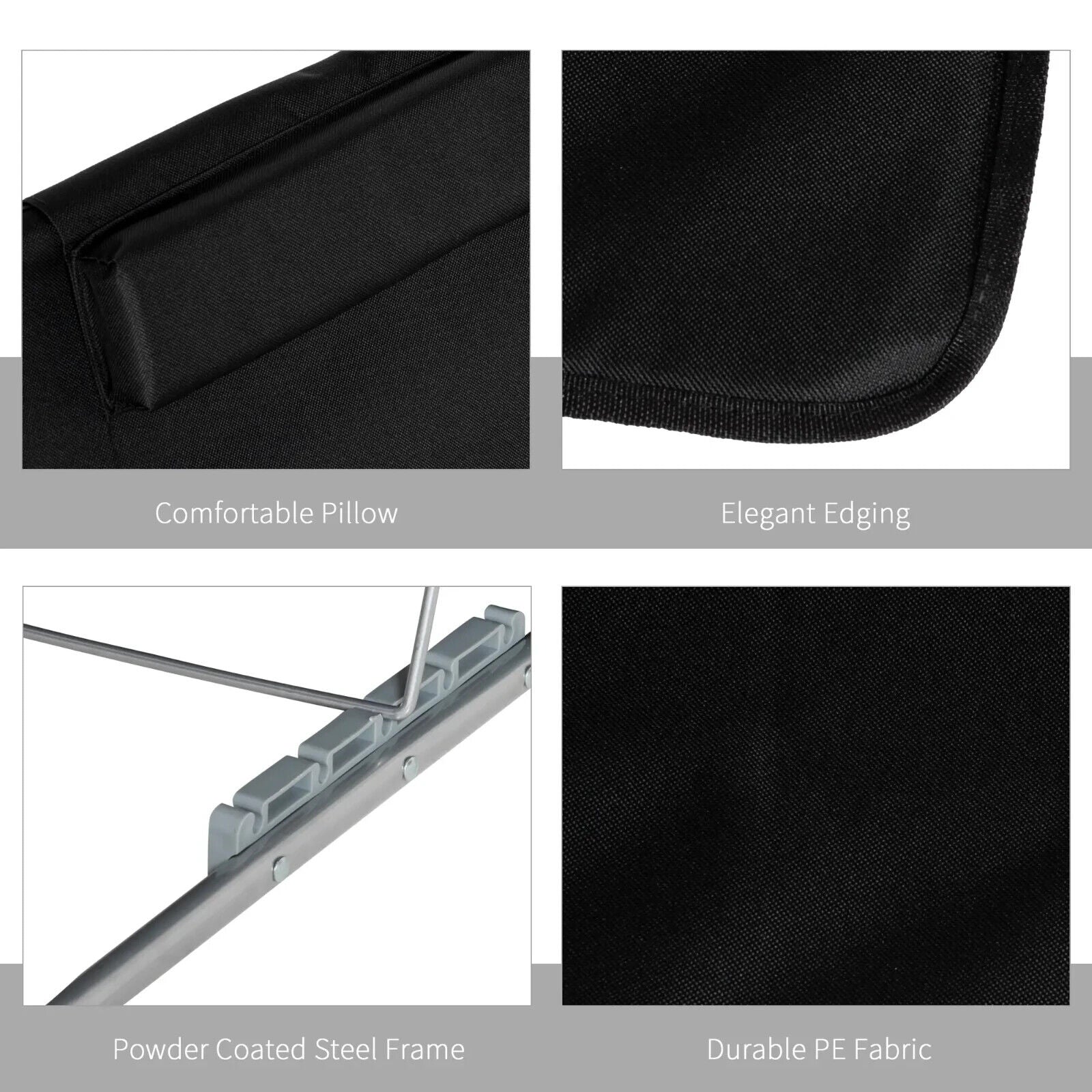 2 Piece Outdoor Beach Mat Steel Reclining Chair Set with Pillow for Garden Black - Home and Garden Furniture Shop - #rustic - furniture#