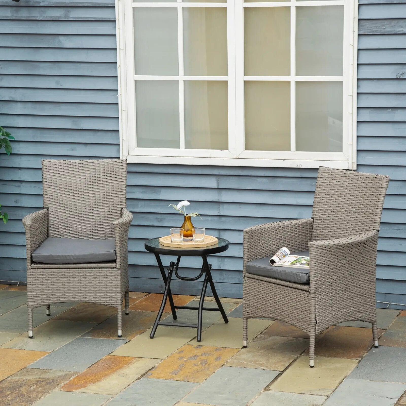 2 Piece Rattan Garden Armchair Set with Cushions Dining Chairs Wicker Furniture - Home and Garden Furniture Shop - rustic - furniture