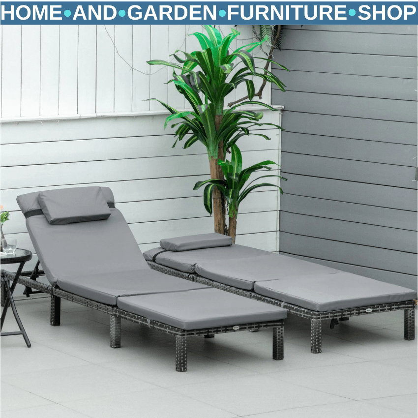 2 Piece Rattan Sun Loungers Set with Cushions Sunbeds Adjustable 5 Level Recline - Home and Garden Furniture Shop - rustic - furniture