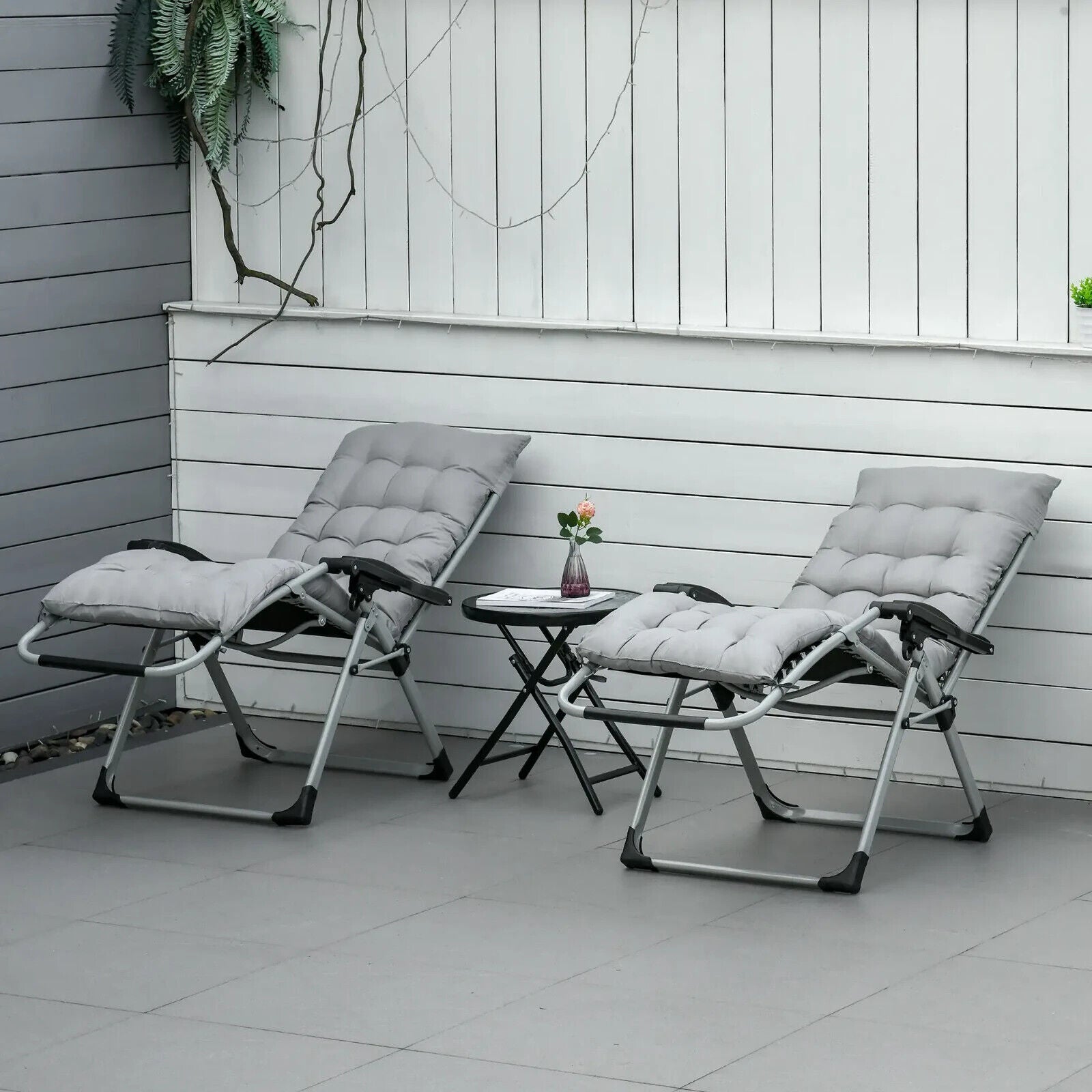 2 Piece Reclining Zero Gravity Folding Lounger Chairs with Cushions Light Grey - Home and Garden Furniture Shop - #rustic - furniture#
