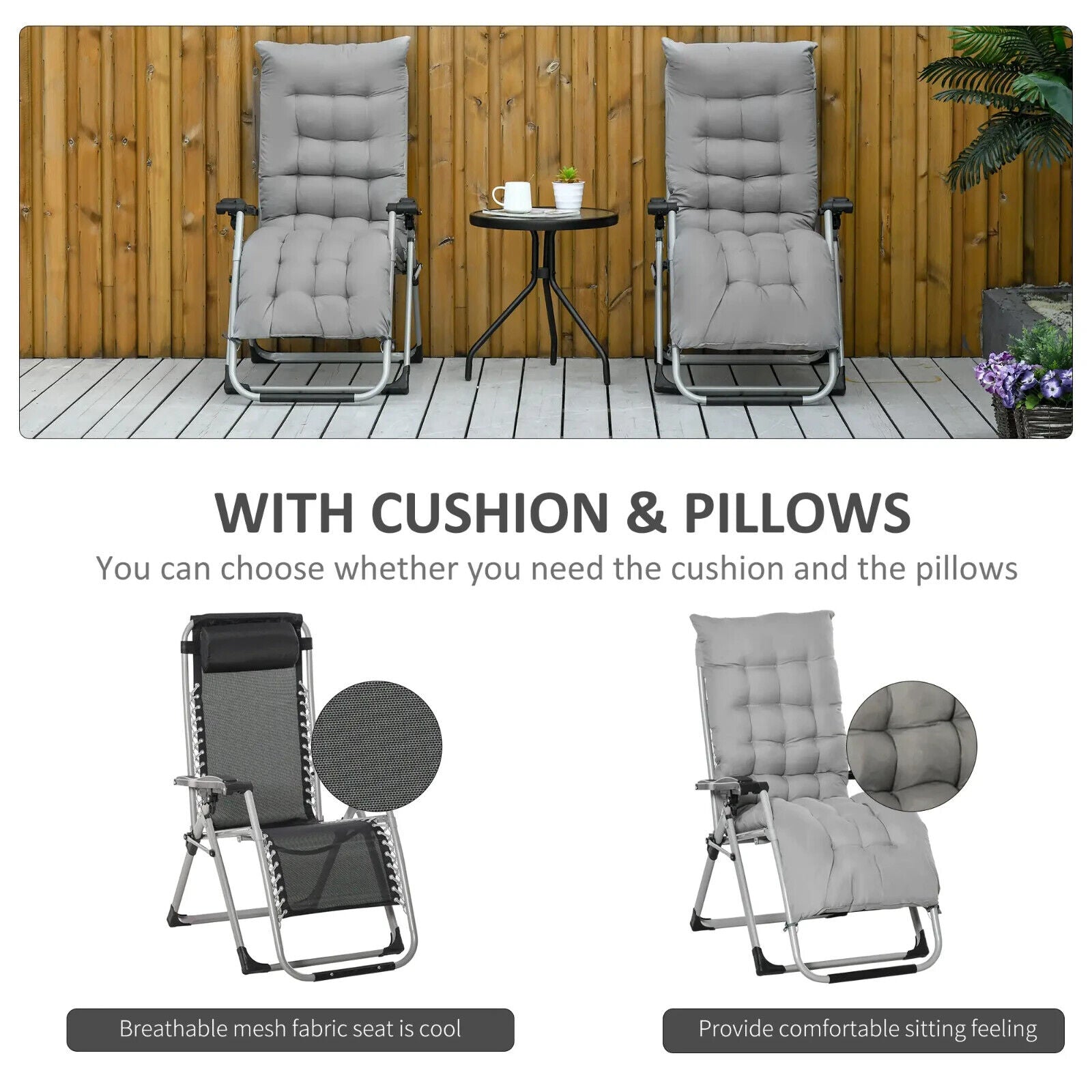 2 Piece Reclining Zero Gravity Folding Lounger Chairs with Cushions Light Grey - Home and Garden Furniture Shop - #rustic - furniture#