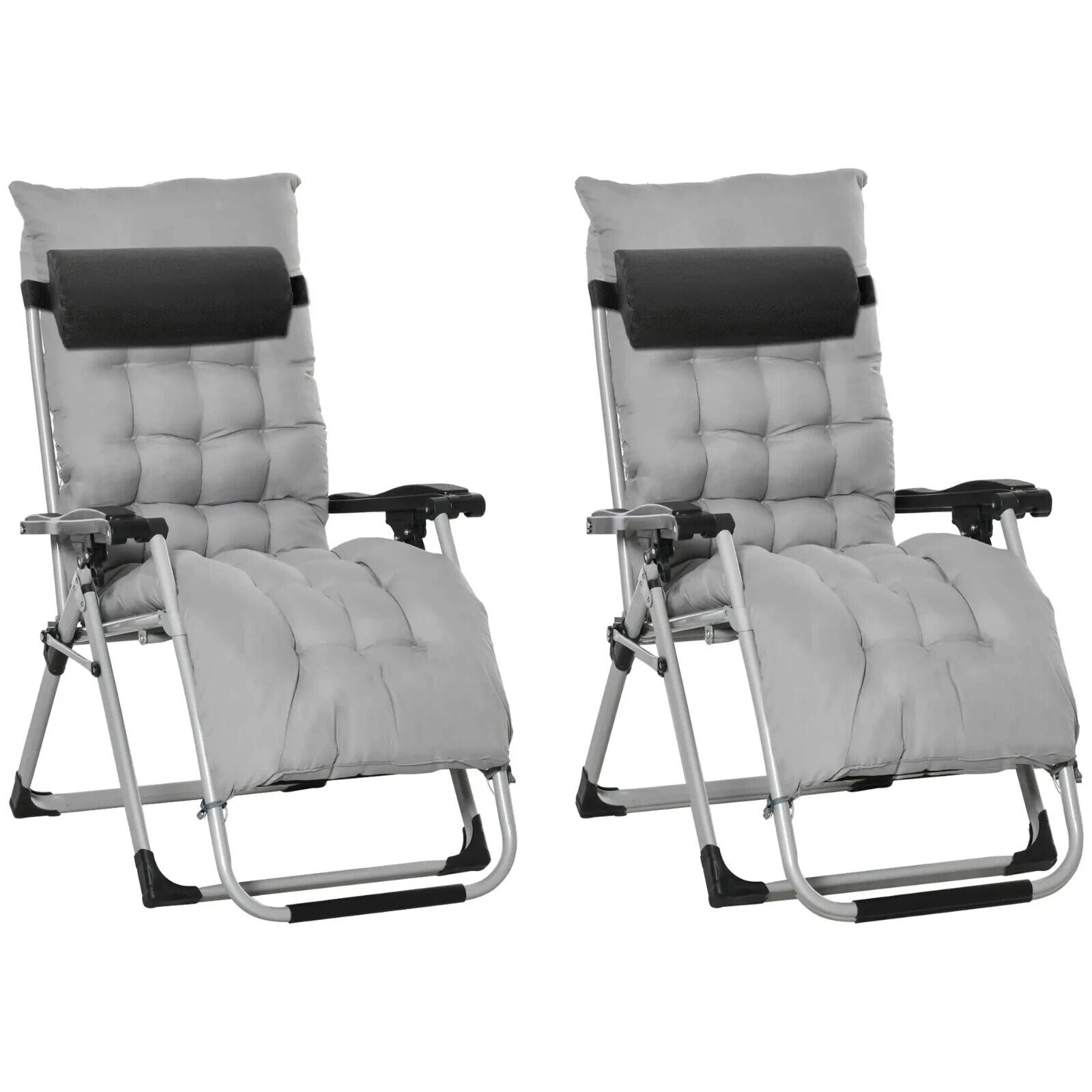 2 Piece Reclining Zero Gravity Folding Lounger Chairs with Cushions Light Grey - Home and Garden Furniture Shop - #rustic - furniture#
