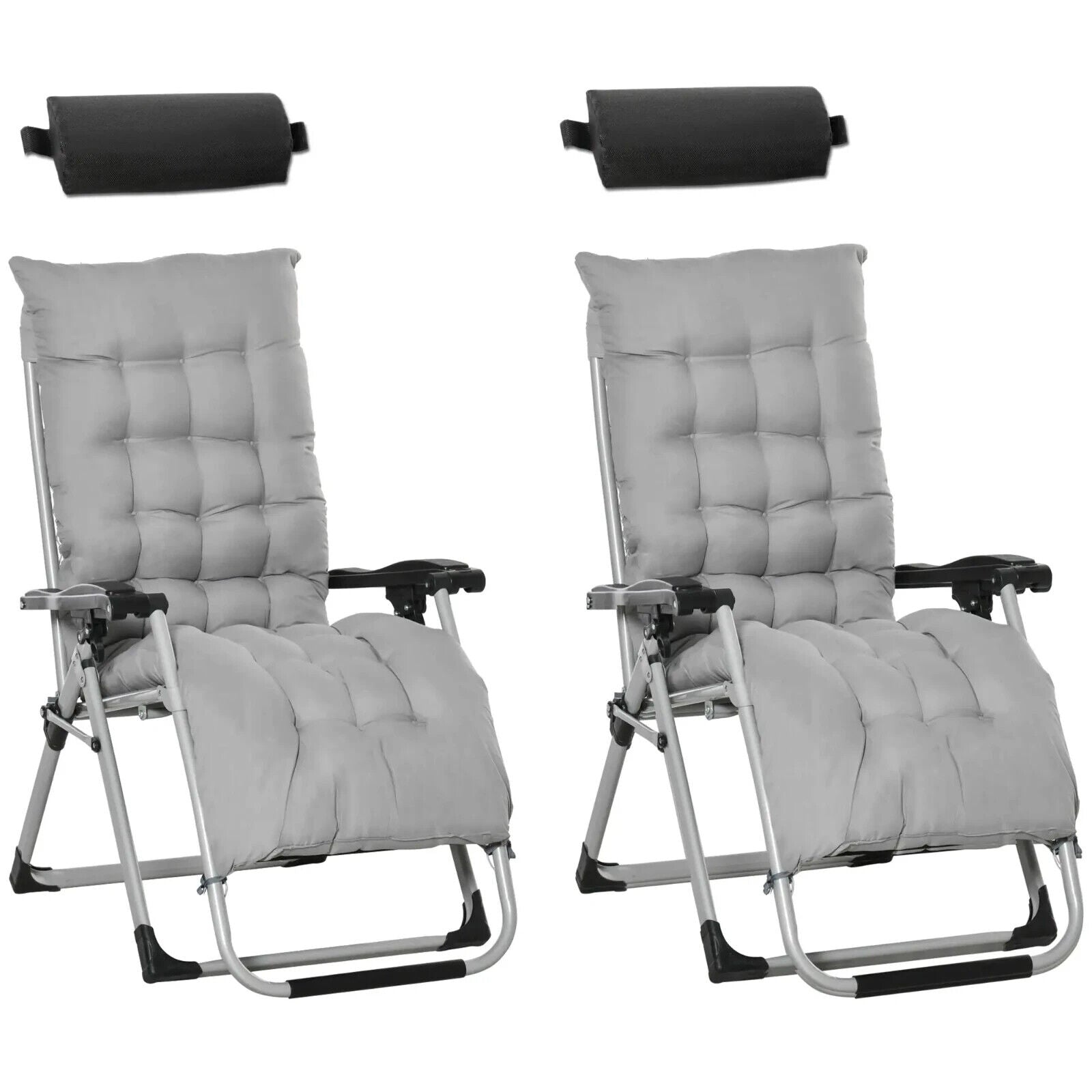 2 Piece Reclining Zero Gravity Folding Lounger Chairs with Cushions Light Grey - Home and Garden Furniture Shop - #rustic - furniture#