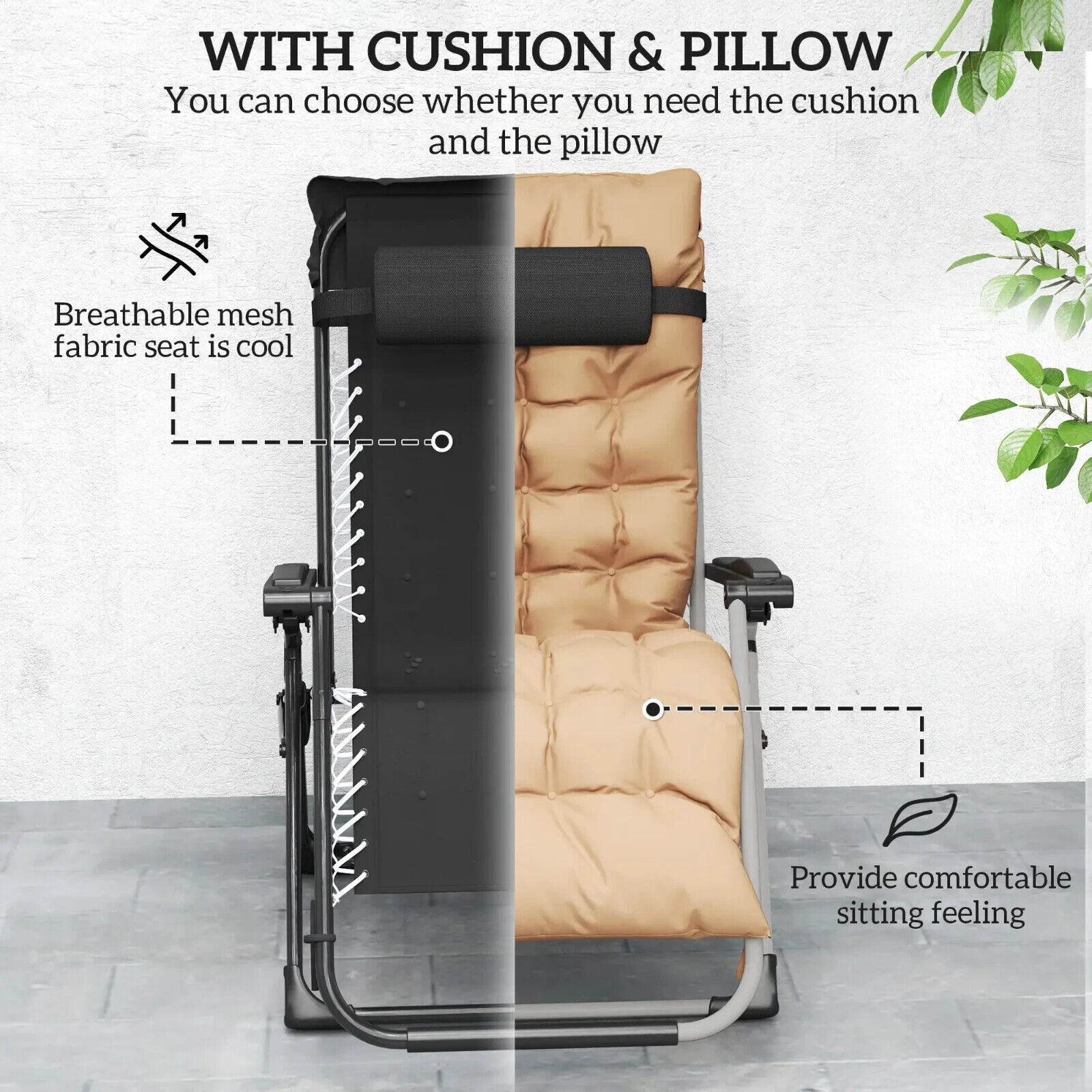 2 Piece Reclining Zero Gravity Sun Loungers with Cushions for Garden Patio Khaki - Home and Garden Furniture Shop - #rustic - furniture#