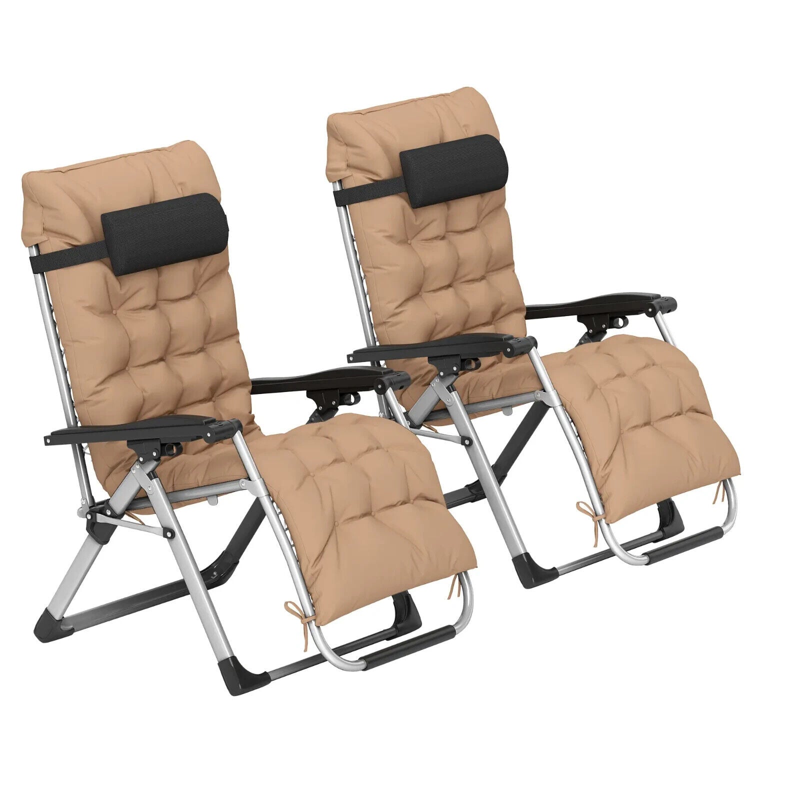 2 Piece Reclining Zero Gravity Sun Loungers with Cushions for Garden Patio Khaki - Home and Garden Furniture Shop - #rustic - furniture#