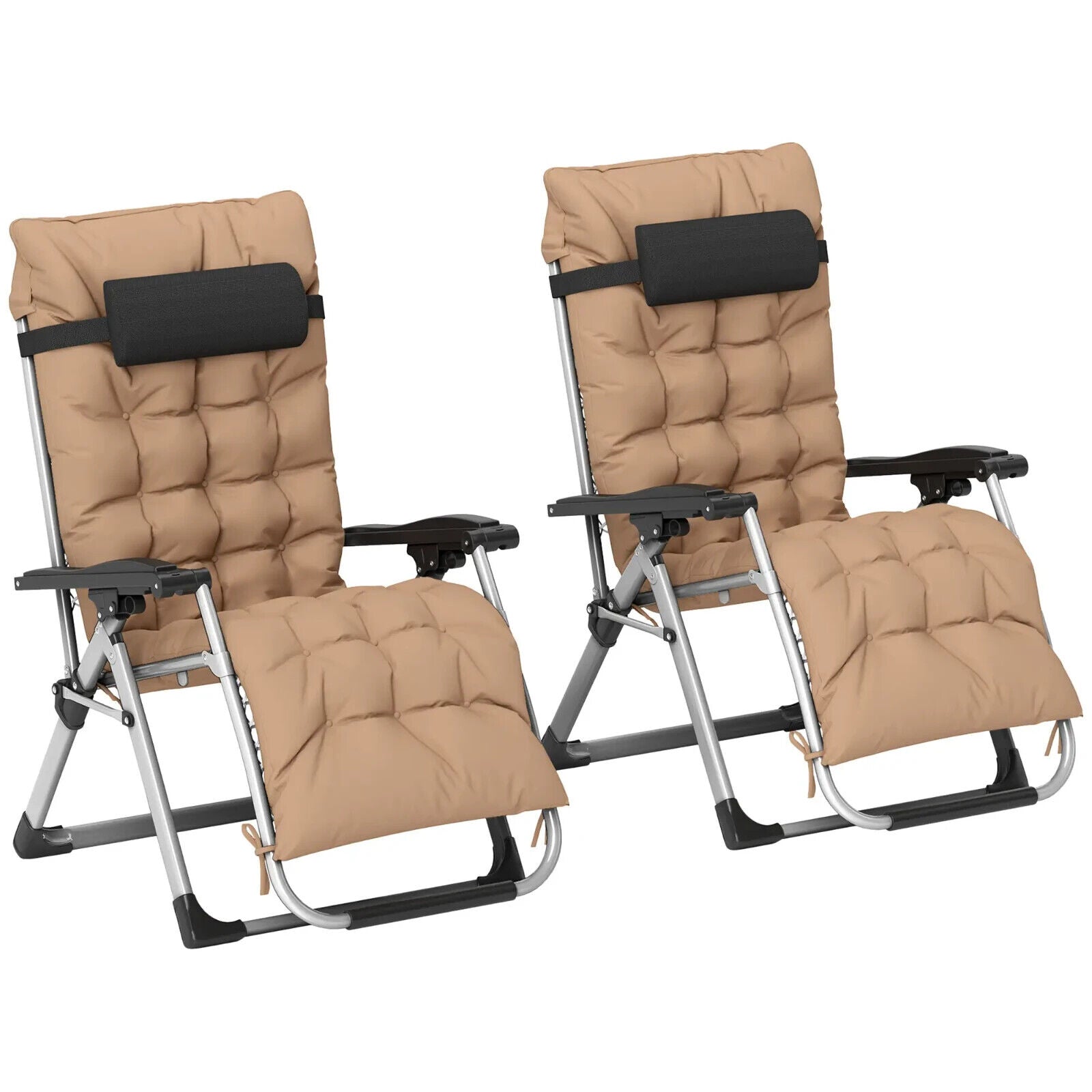 2 Piece Reclining Zero Gravity Sun Loungers with Cushions for Garden Patio Khaki - Home and Garden Furniture Shop - #rustic - furniture#