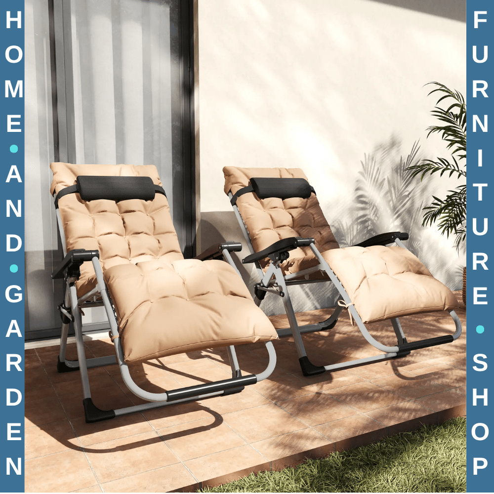 2 Piece Reclining Zero Gravity Sun Loungers with Cushions for Garden Patio Khaki - Home and Garden Furniture Shop - #rustic - furniture#