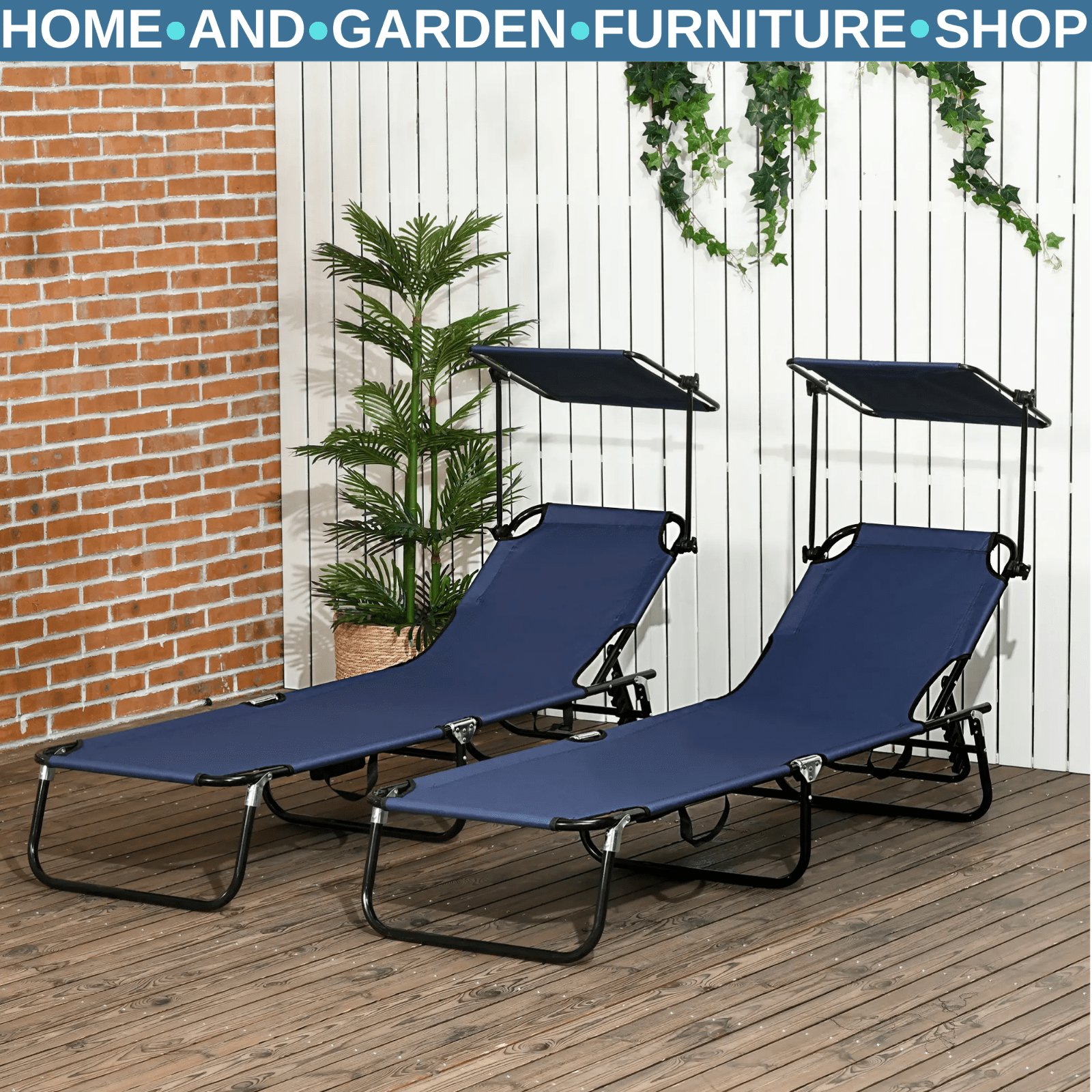 2 Piece Sun Loungers with Canopy Adjustable Garden Recliners with Side Pocket - Home and Garden Furniture Shop - #rustic - furniture#