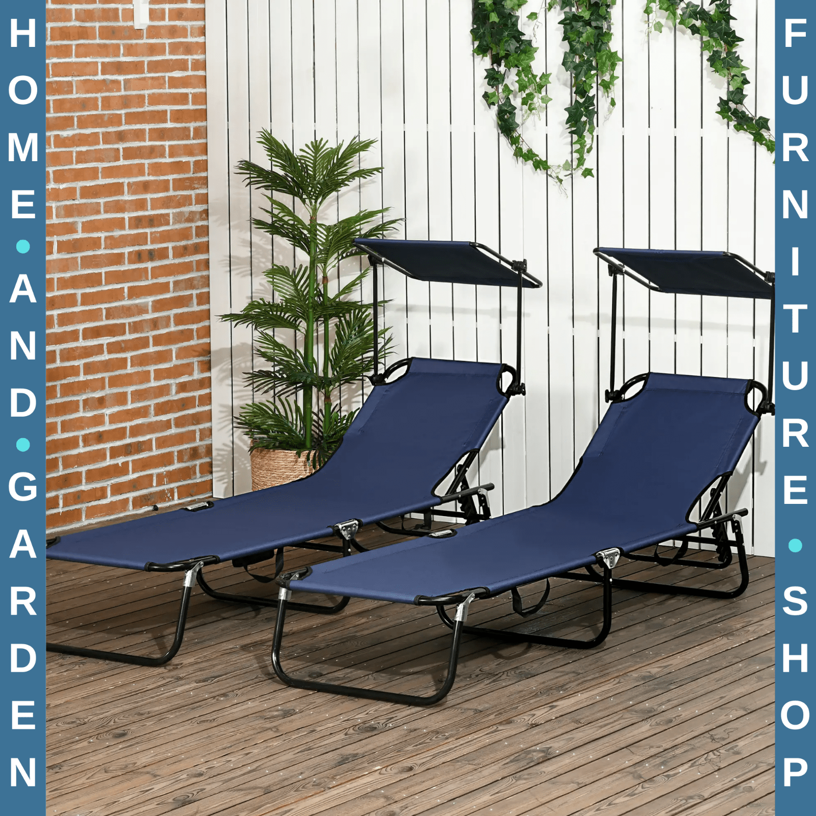 2 Piece Sun Loungers with Canopy Adjustable Garden Recliners with Side Pocket - Home and Garden Furniture Shop - #rustic - furniture#