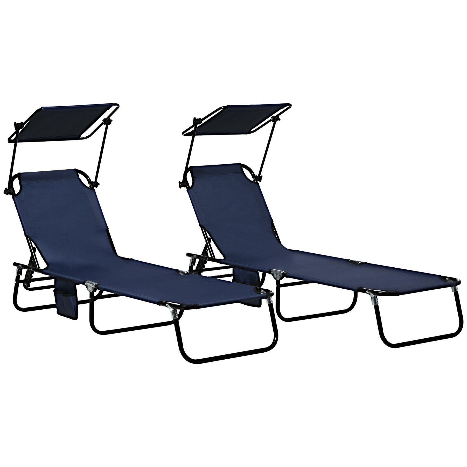 2 Piece Sun Loungers with Canopy Adjustable Garden Recliners with Side Pocket - Home and Garden Furniture Shop - #rustic - furniture#