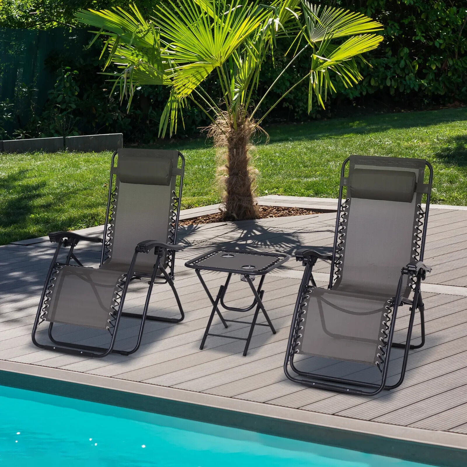 2 Piece Zero Gravity Chairs with Side Table Outdoor Garden Texteline Recliners - Home and Garden Furniture Shop - #rustic - furniture#