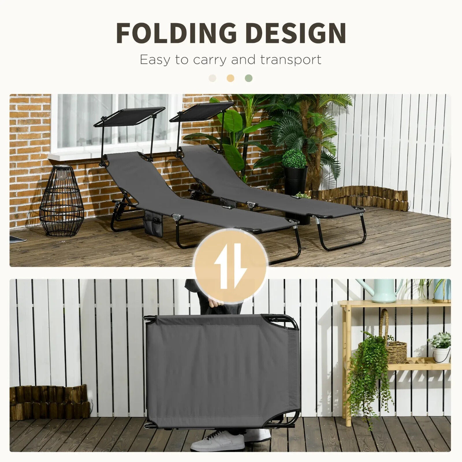 2 Piecs Folding Sun Loungers with Canopy Adjustable Recliner Chairs for Garden - Home and Garden Furniture Shop - #rustic - furniture#