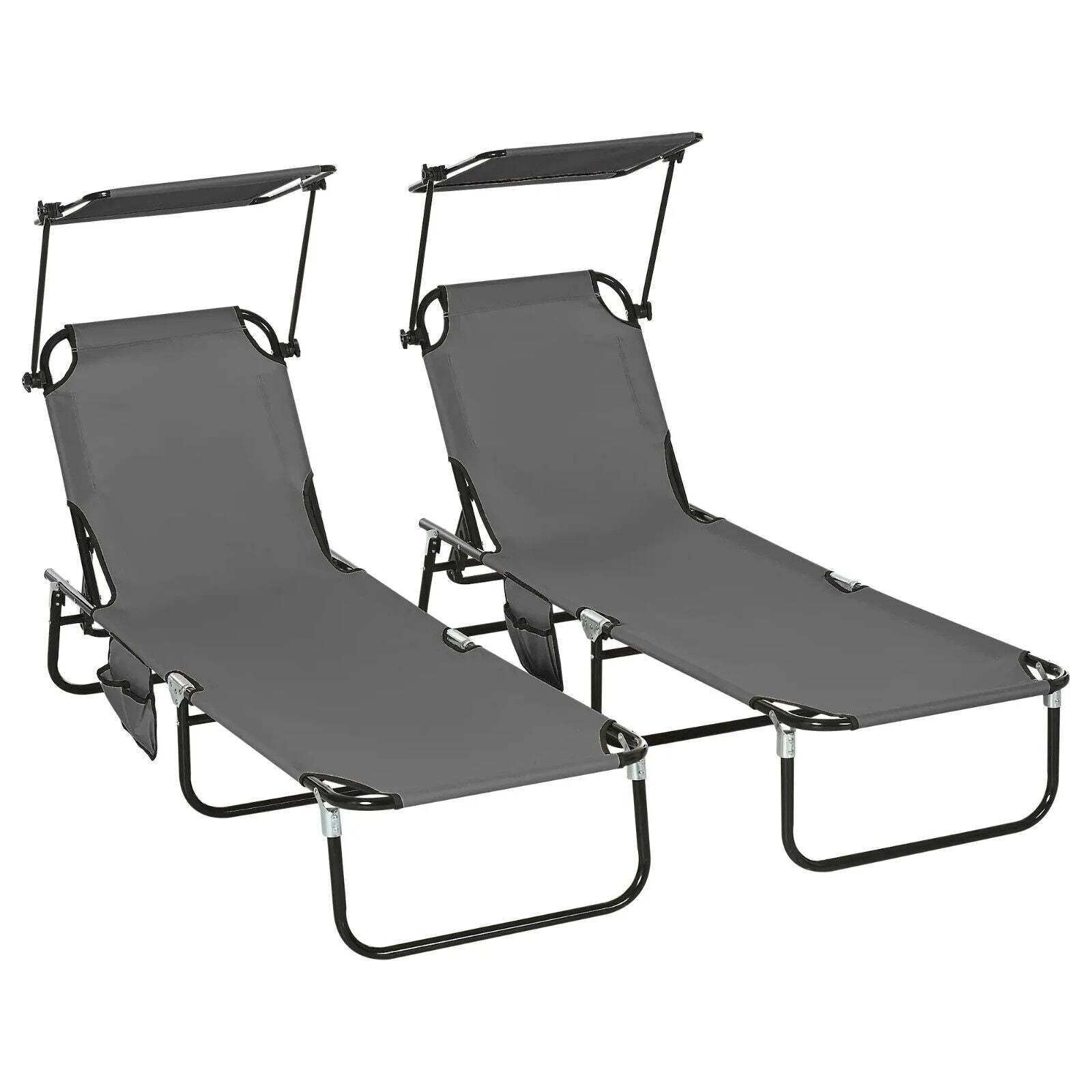 2 Piecs Folding Sun Loungers with Canopy Adjustable Recliner Chairs for Garden - Home and Garden Furniture Shop - #rustic - furniture#