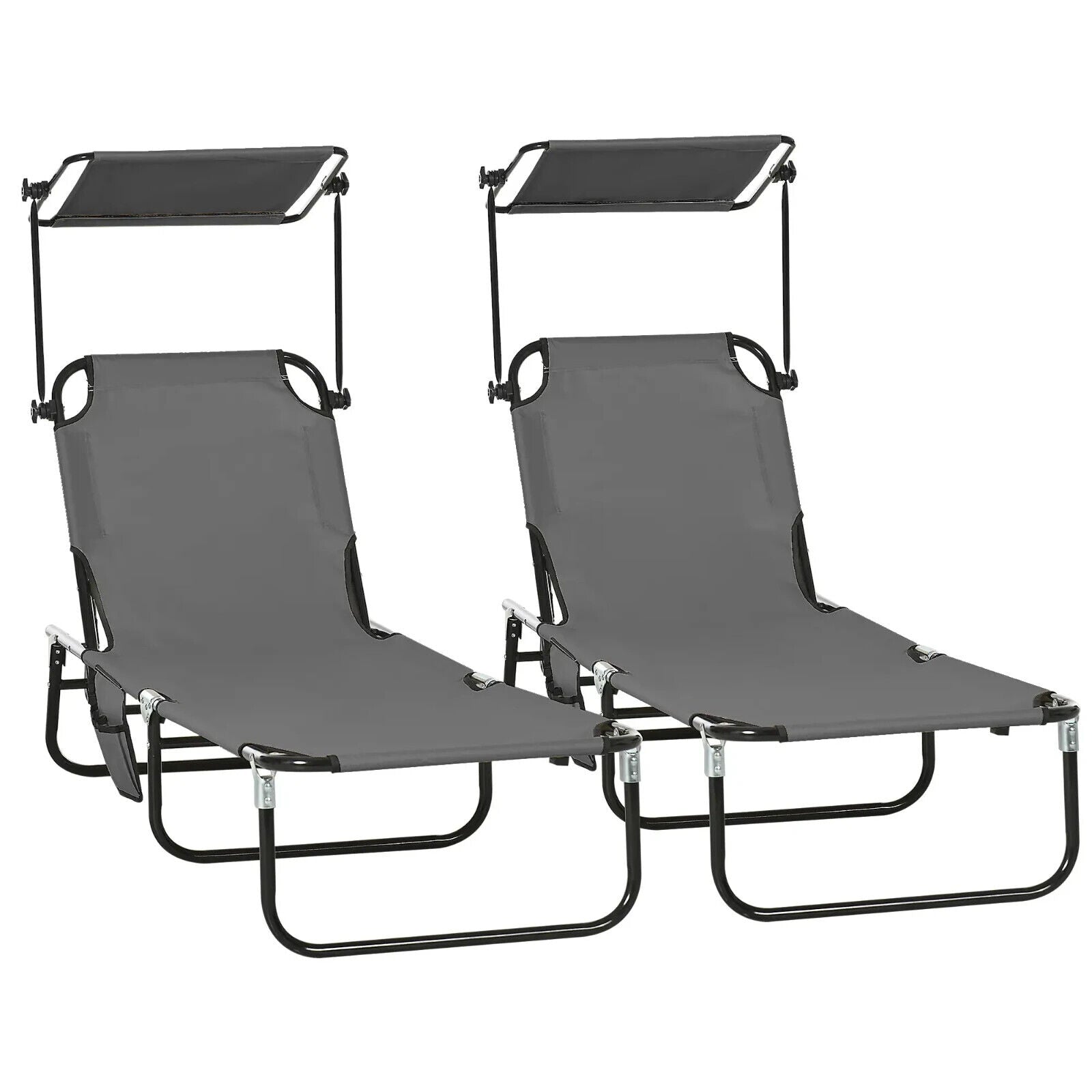 2 Piecs Folding Sun Loungers with Canopy Adjustable Recliner Chairs for Garden - Home and Garden Furniture Shop - #rustic - furniture#
