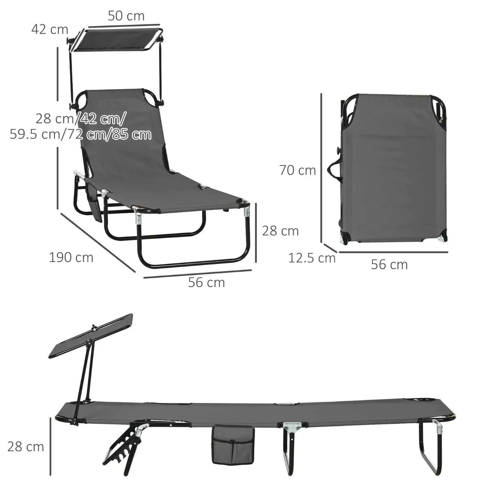 2 Piecs Folding Sun Loungers with Canopy Adjustable Recliner Chairs for Garden - Home and Garden Furniture Shop - #rustic - furniture#