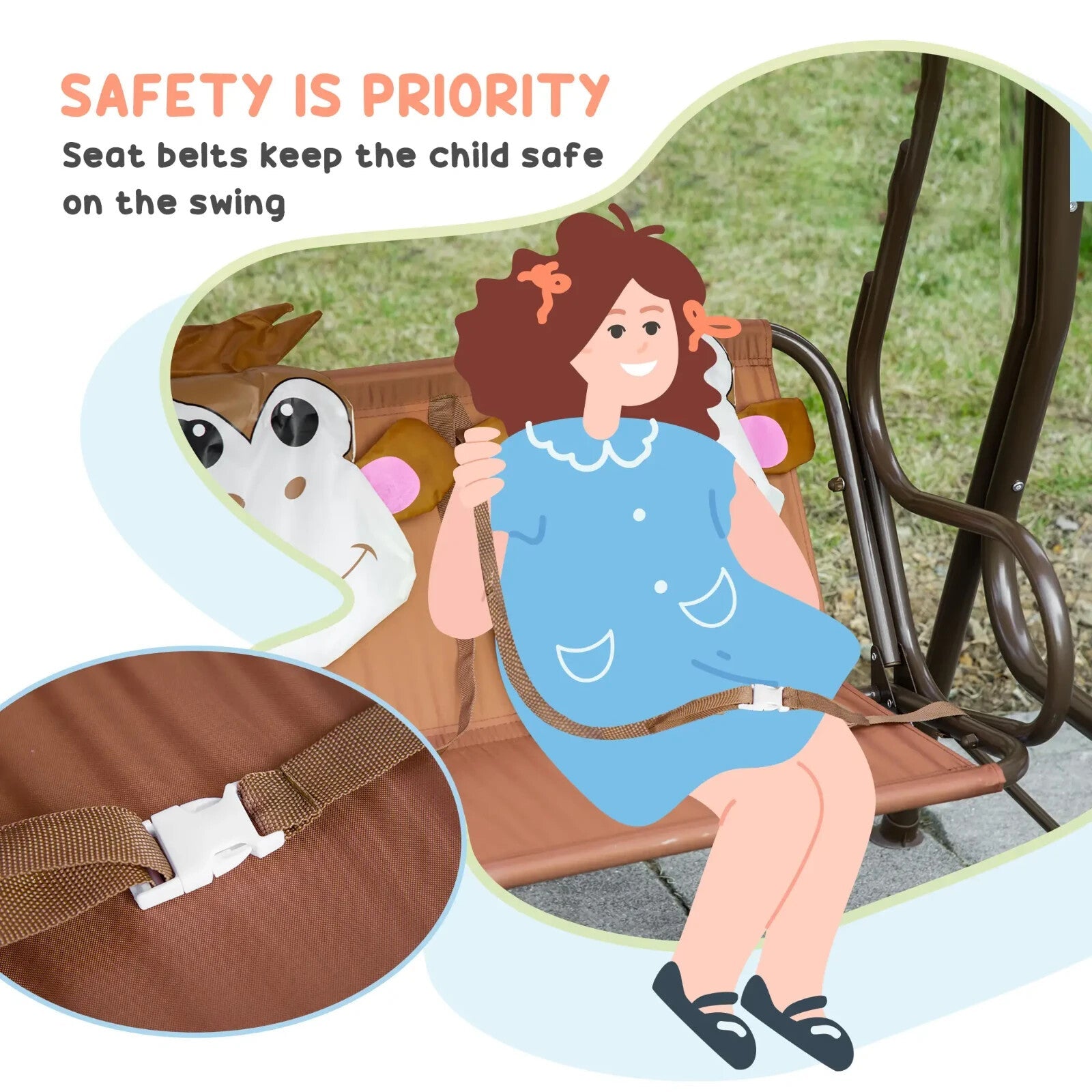 2 - Seat Kids Canopy Swing Chair with Adjustable Awning & Seat Belt Monkey Pattern - Home and Garden Furniture Shop - rustic - furniture