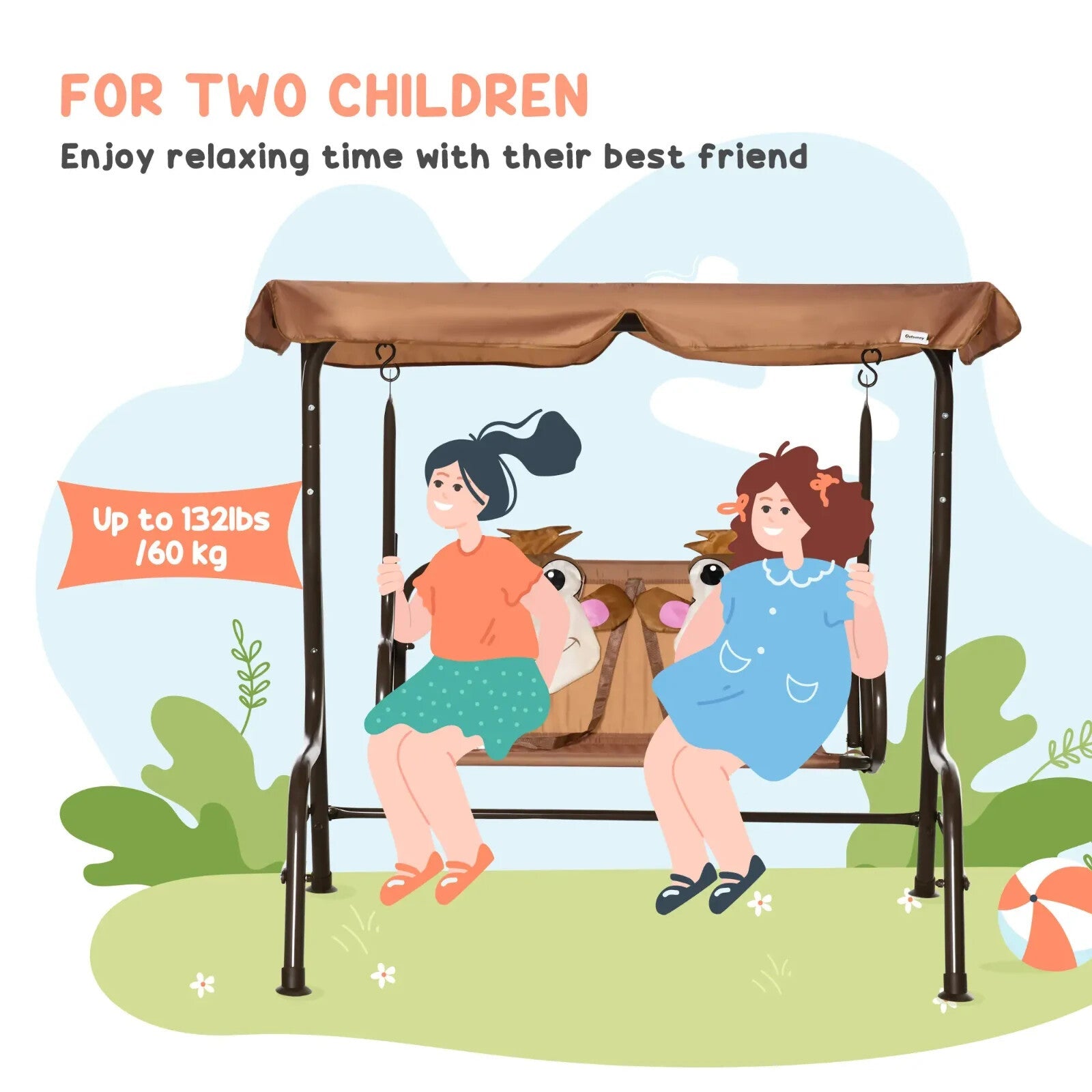 2 - Seat Kids Canopy Swing Chair with Adjustable Awning & Seat Belt Monkey Pattern - Home and Garden Furniture Shop - rustic - furniture