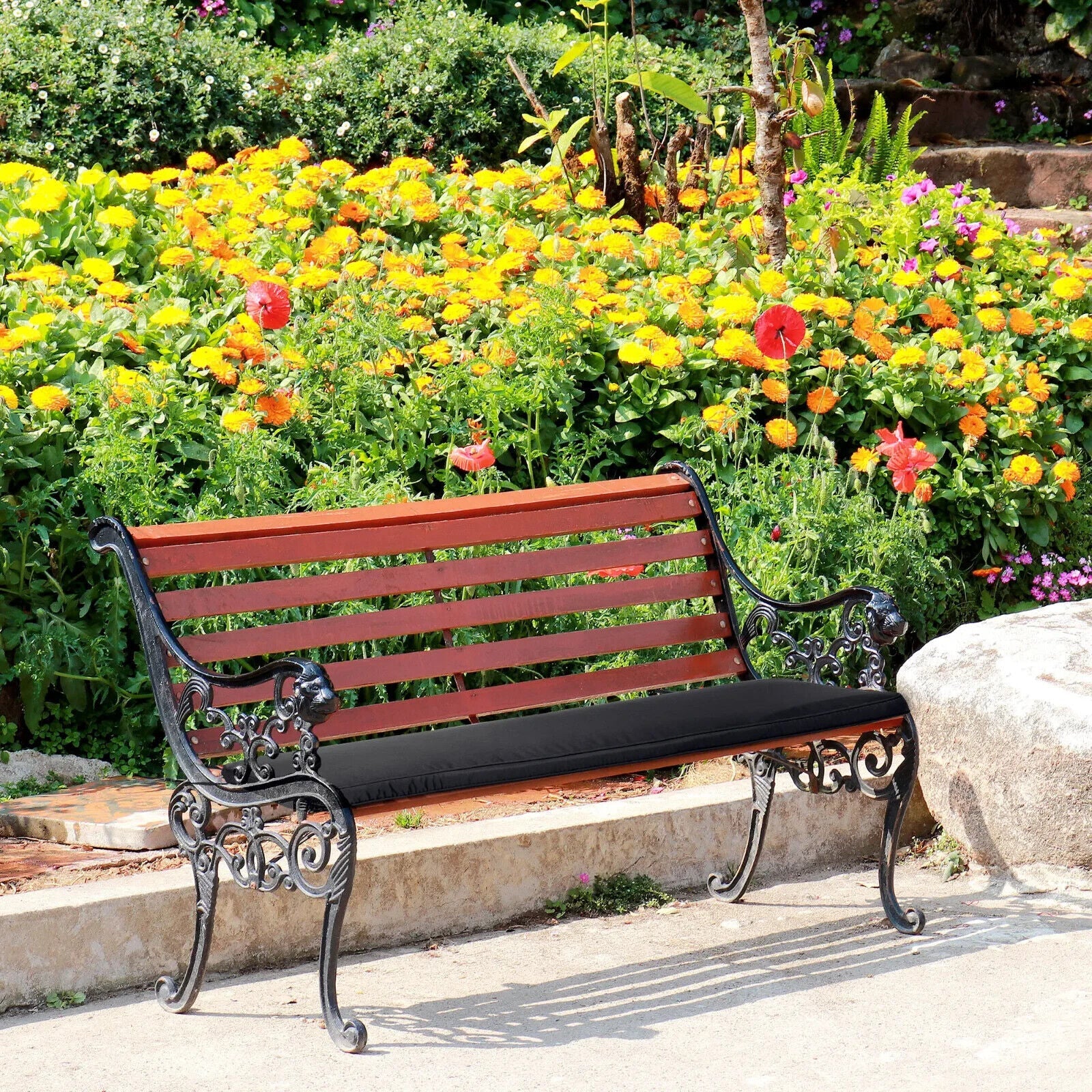 2 - Seater Bench Cushion Replacement Bench Cushion Polyester Cover Seat Pad Black - Home and Garden Furniture Shop - #rustic - furniture#