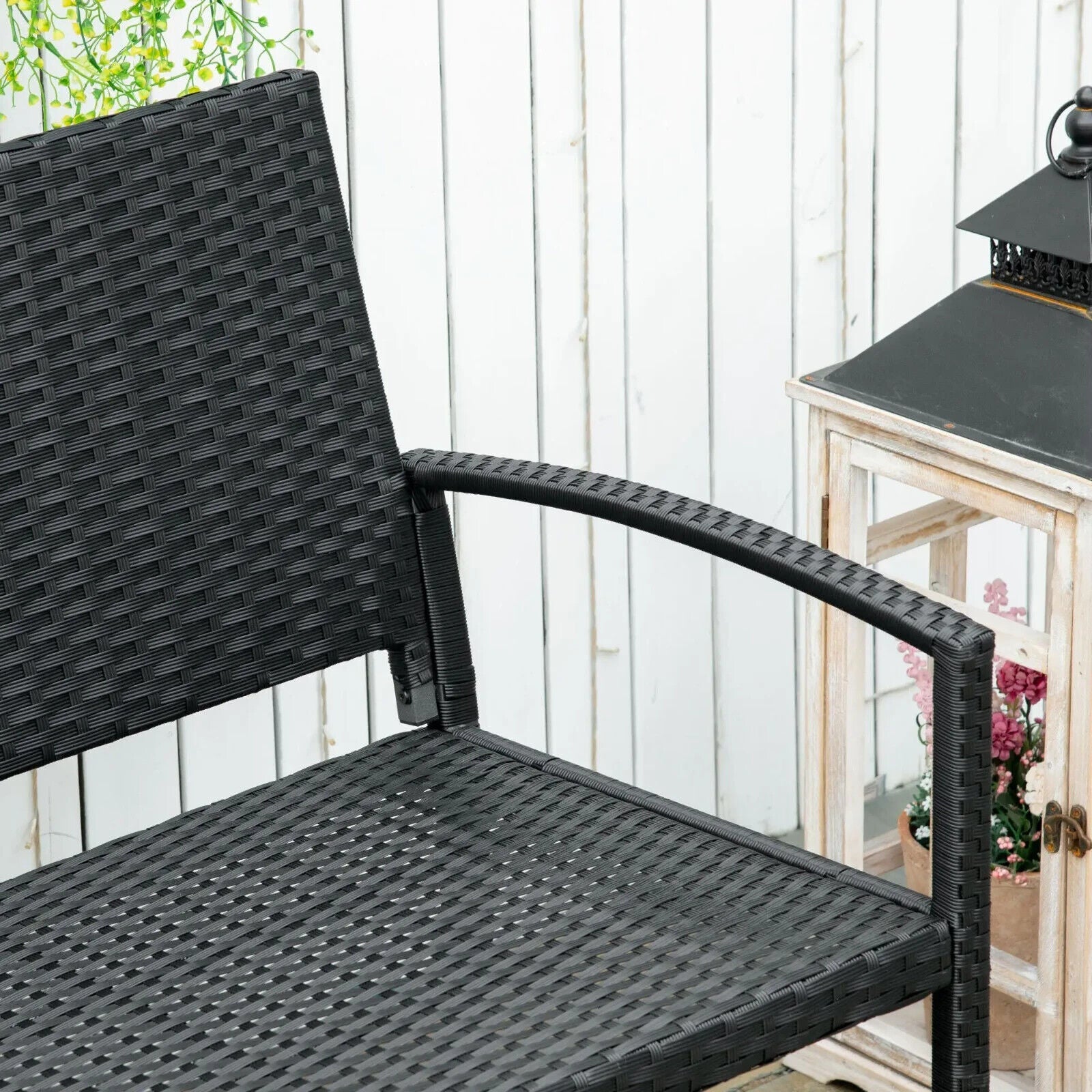 2 Seater Black Garden Bench Patio Rattan Love Seat Outdoor Blacony Bench Chair - Home and Garden Furniture Shop - #rustic - furniture#