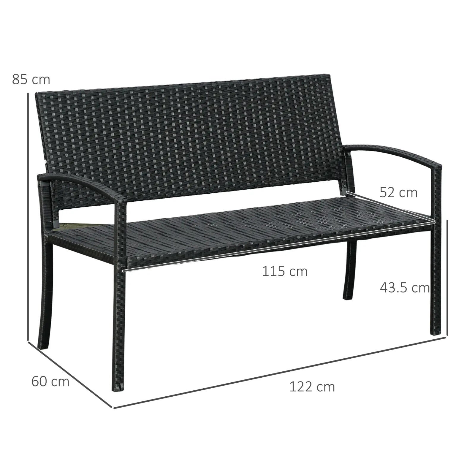 2 Seater Black Garden Bench Patio Rattan Love Seat Outdoor Blacony Bench Chair - Home and Garden Furniture Shop - #rustic - furniture#