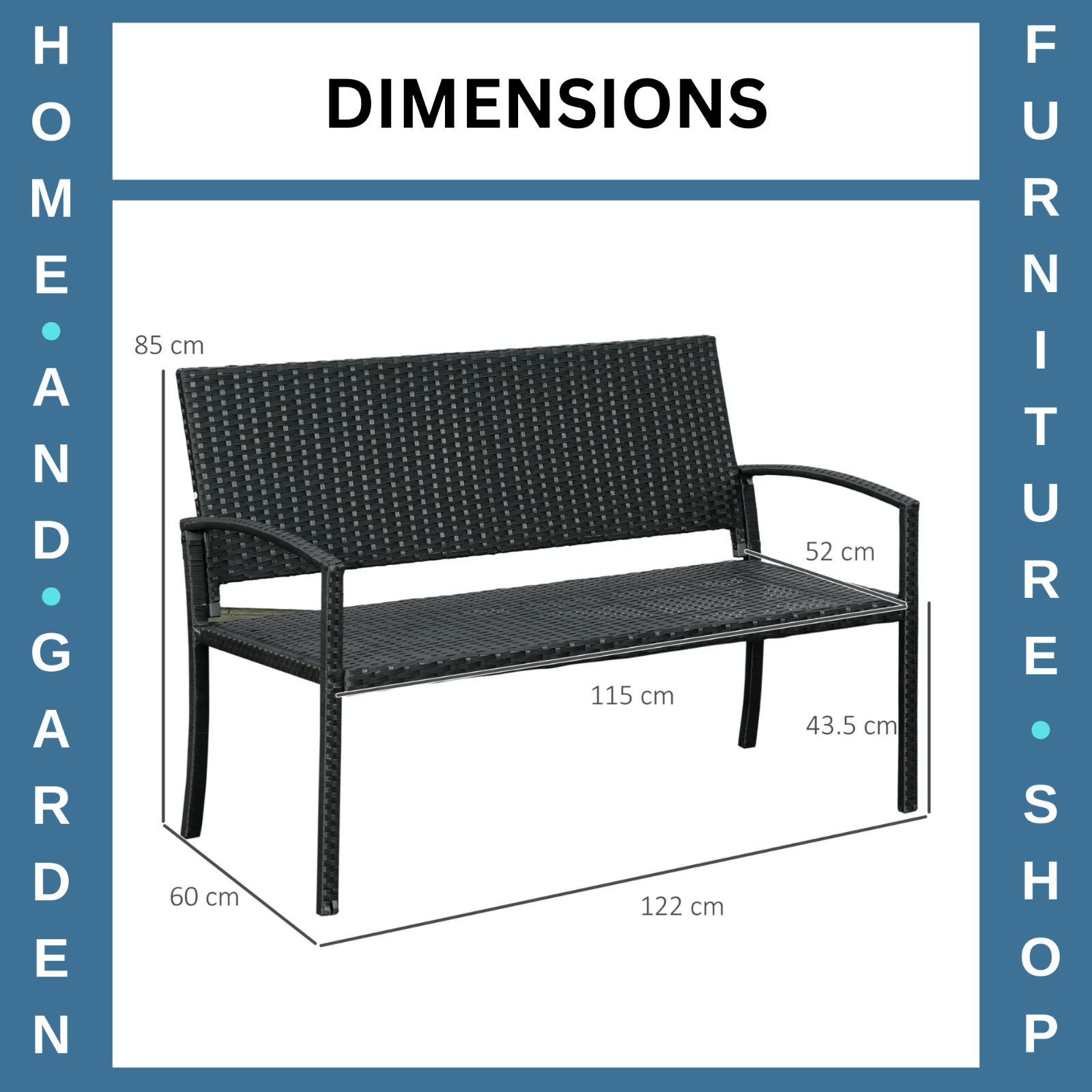 2 Seater Black Garden Bench Patio Rattan Love Seat Outdoor Blacony Bench Chair - Home and Garden Furniture Shop - #rustic - furniture#