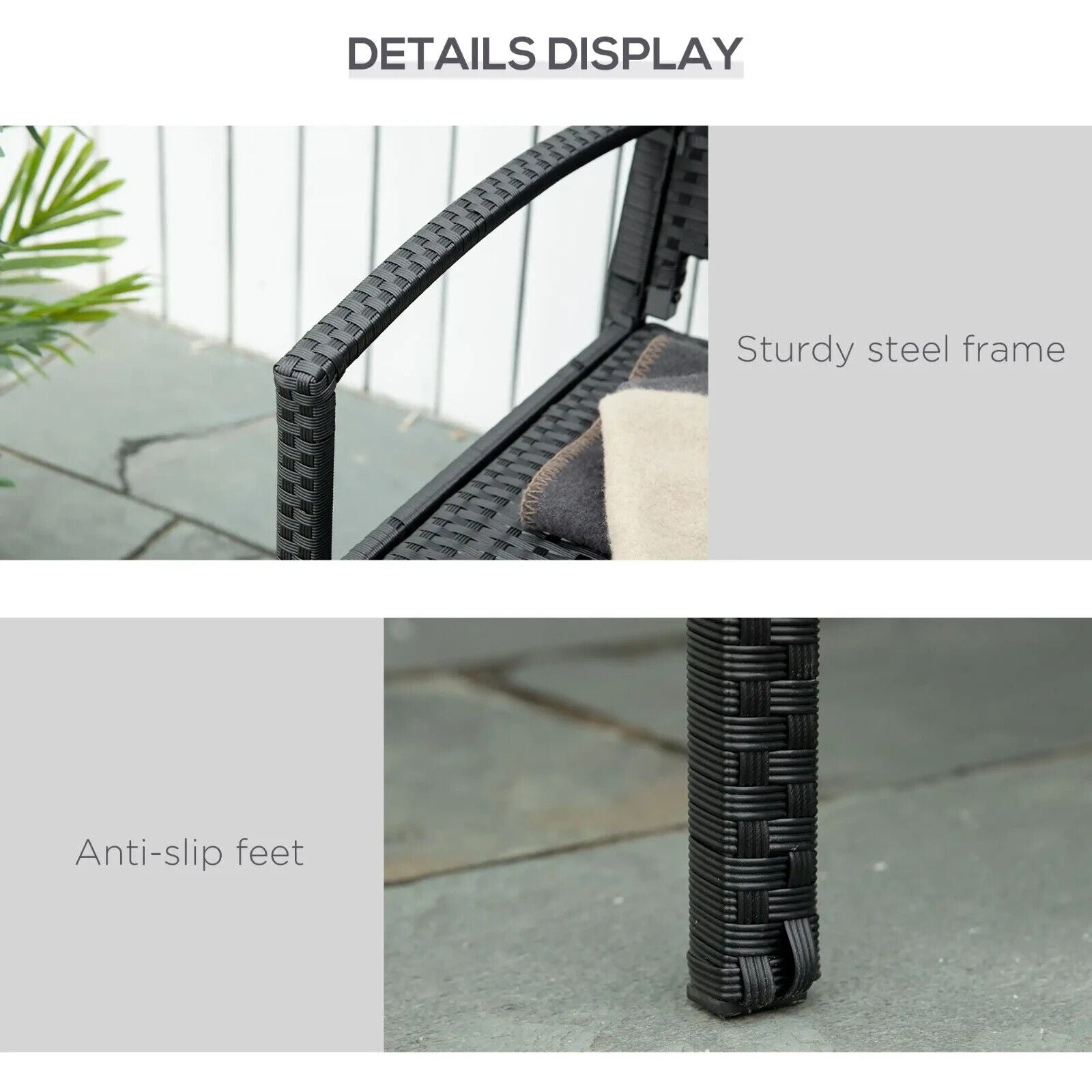 2 Seater Black Garden Bench Patio Rattan Love Seat Outdoor Blacony Bench Chair - Home and Garden Furniture Shop - #rustic - furniture#