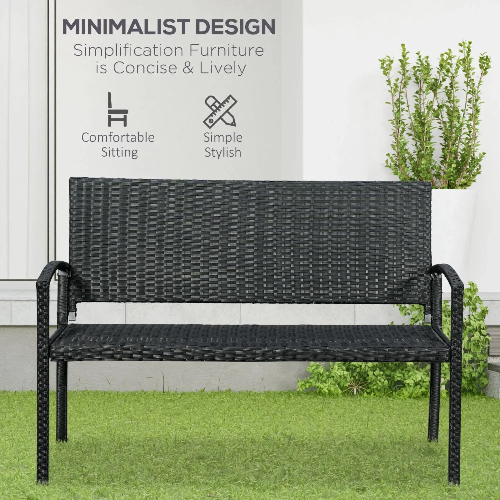 2 Seater Black Garden Bench Patio Rattan Love Seat Outdoor Blacony Bench Chair - Home and Garden Furniture Shop - #rustic - furniture#