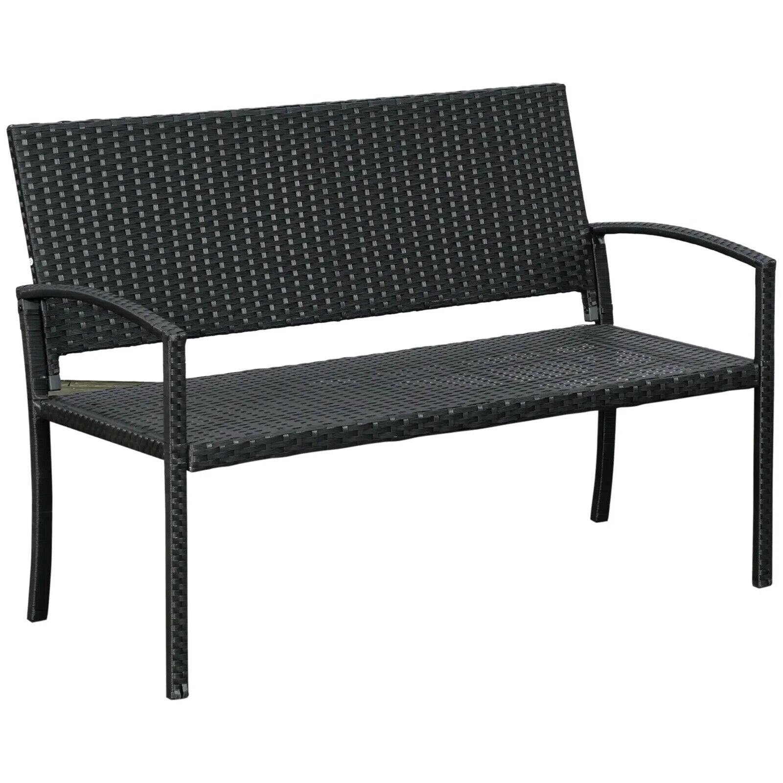 2 Seater Black Garden Bench Patio Rattan Love Seat Outdoor Blacony Bench Chair - Home and Garden Furniture Shop - #rustic - furniture#