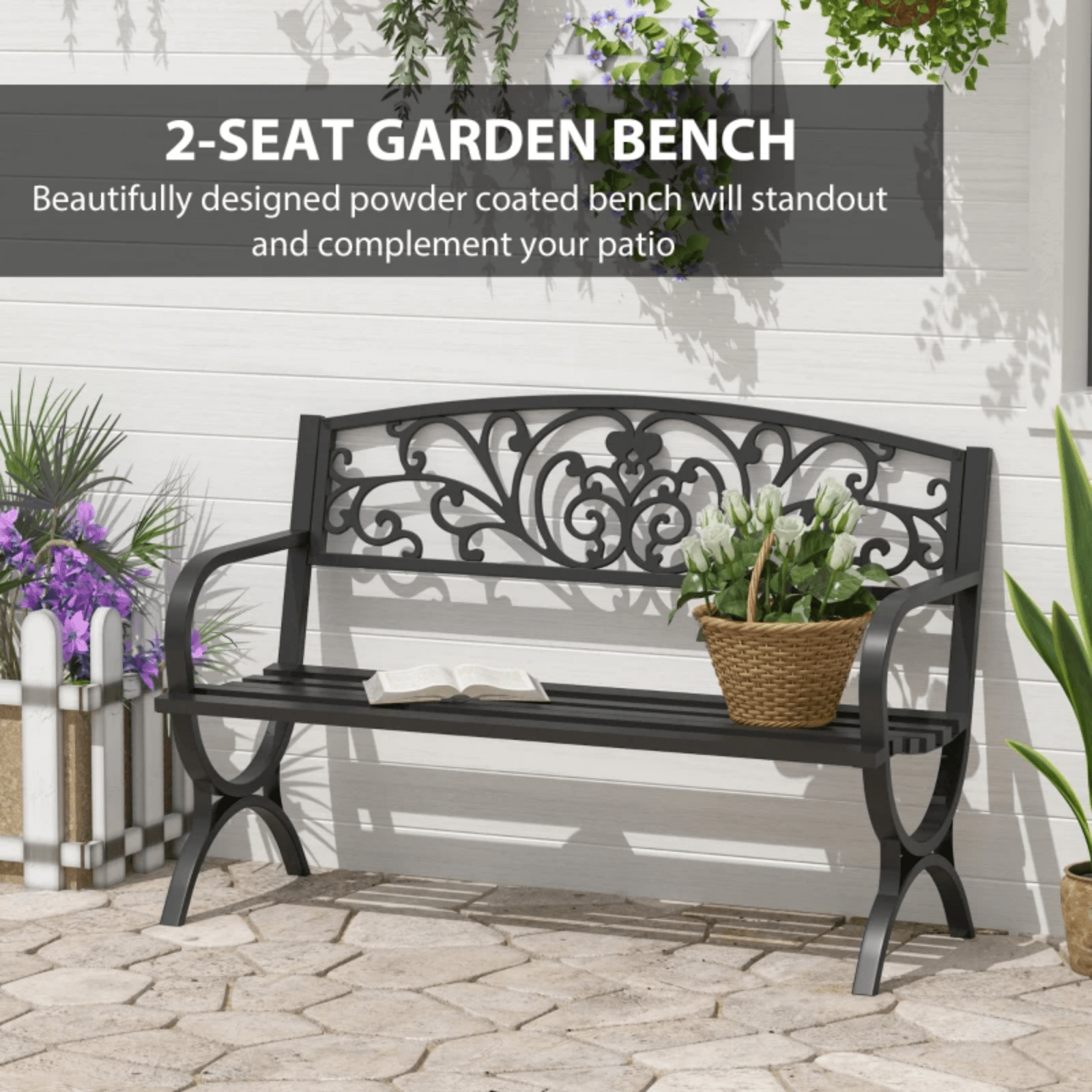 2 Seater Black Metal Garden Bench Seat Outdoor Seating Chair Patio Furniture New - Home and Garden Furniture Shop - rustic - furniture