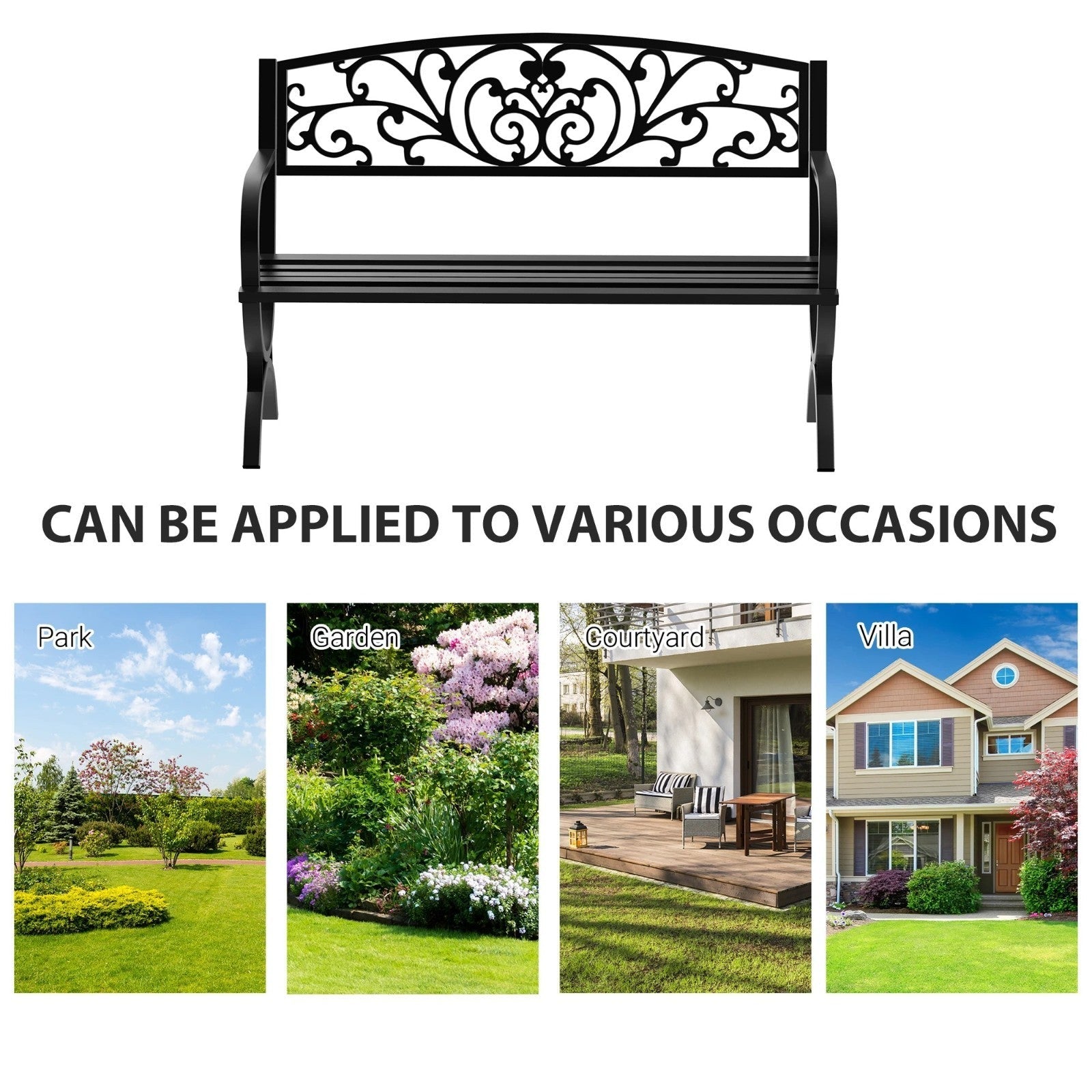 2 Seater Black Metal Garden Bench Seat Outdoor Seating Chair Patio Furniture New - Home and Garden Furniture Shop - rustic - furniture
