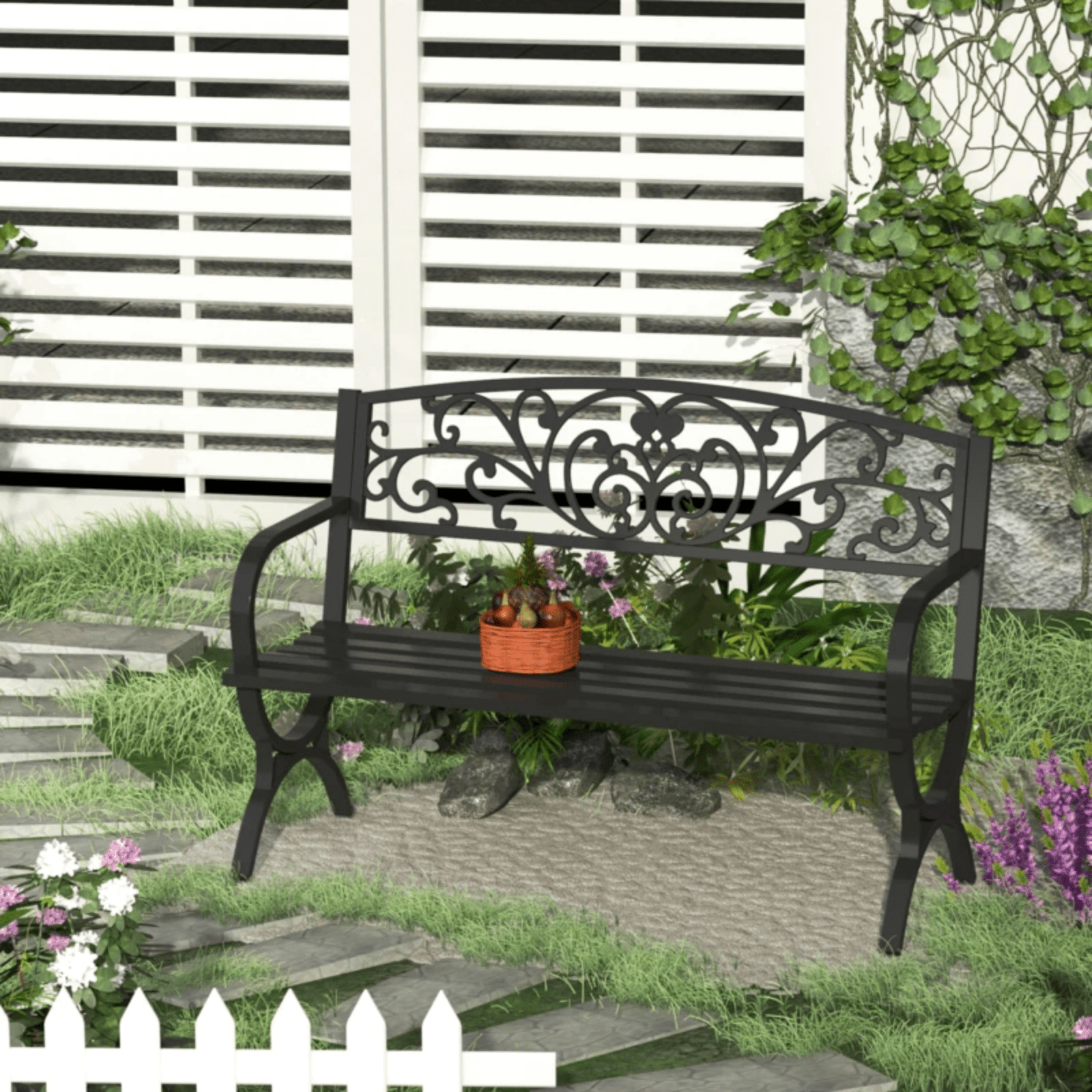 2 Seater Black Metal Garden Bench Seat Outdoor Seating Chair Patio Furniture New - Home and Garden Furniture Shop - rustic - furniture