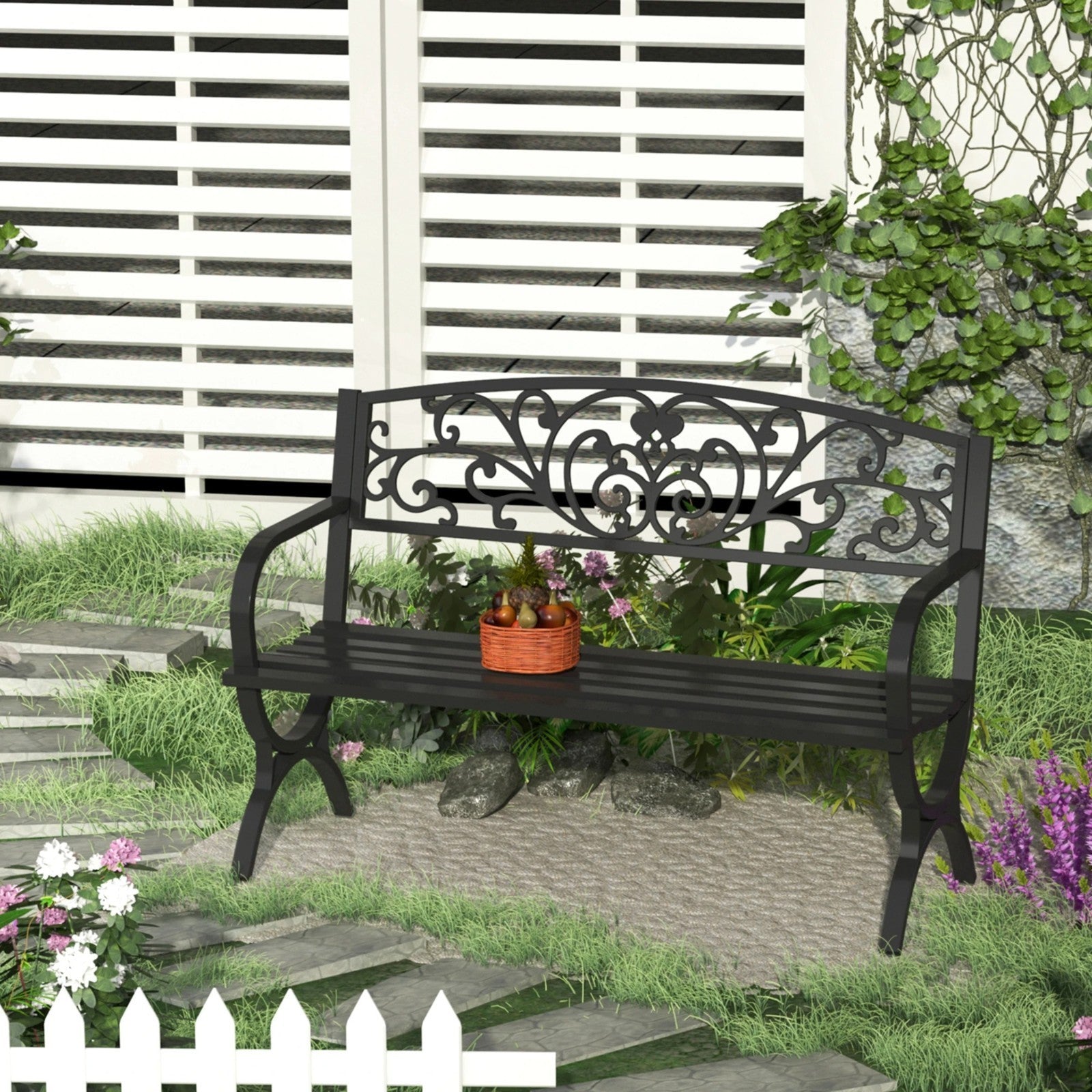 2 Seater Black Metal Garden Bench Seat Outdoor Seating Chair Patio Furniture New - Home and Garden Furniture Shop - rustic - furniture