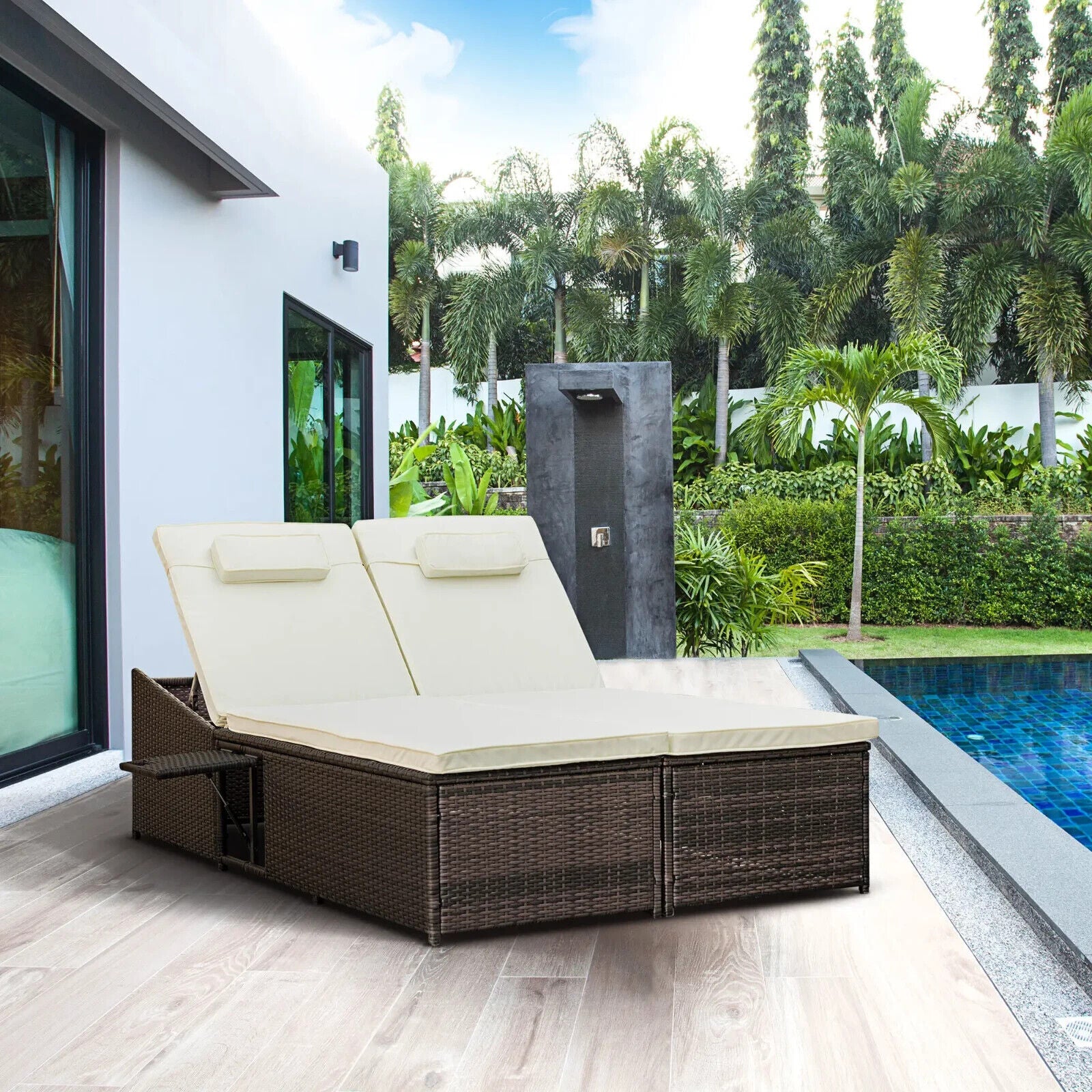 2 Seater Double Rattan Sun Lounger Recliner Day Bed Wicker Weave Outdoor Sofa - Home and Garden Furniture Shop - #rustic - furniture#