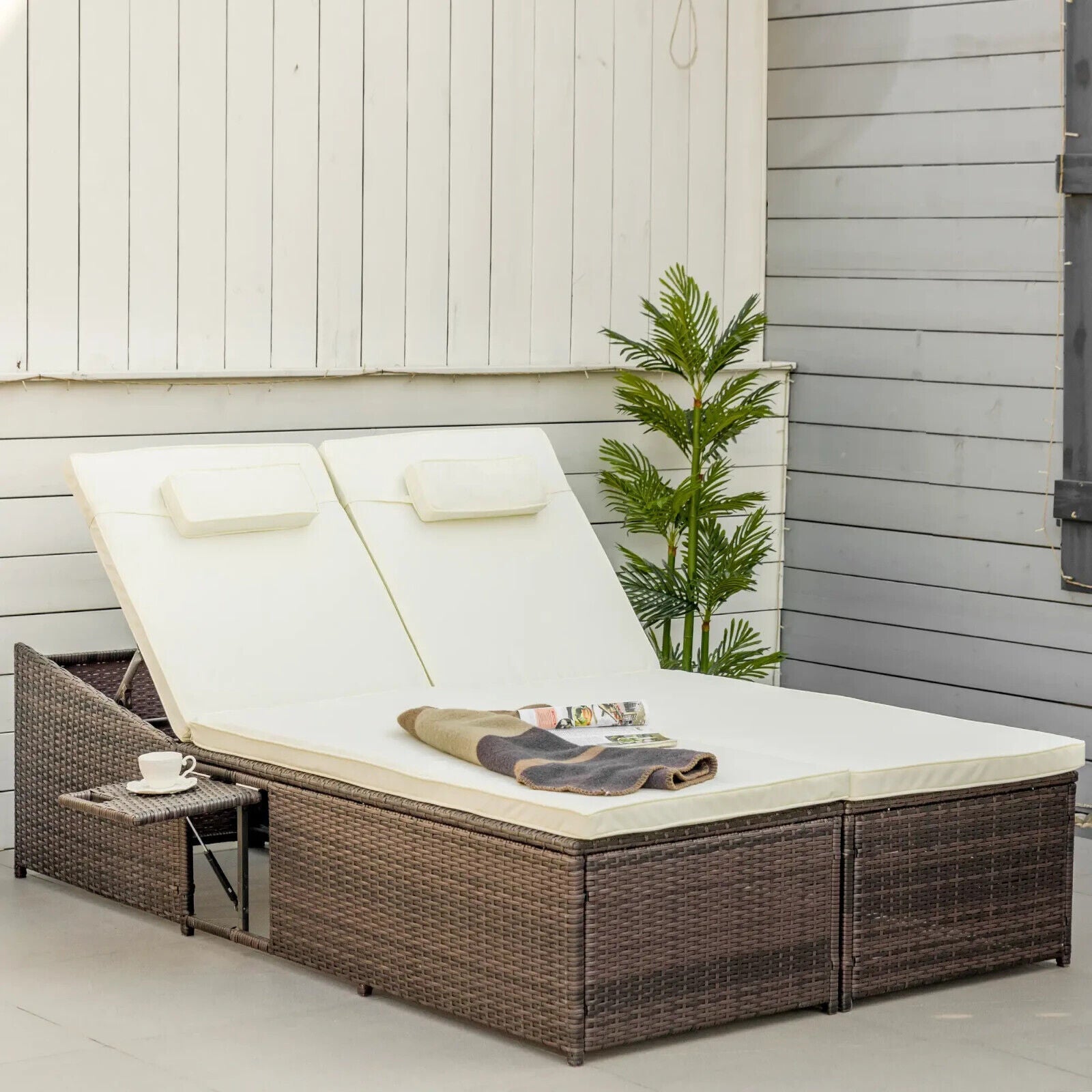 2 Seater Double Rattan Sun Lounger Recliner Day Bed Wicker Weave Outdoor Sofa - Home and Garden Furniture Shop - #rustic - furniture#