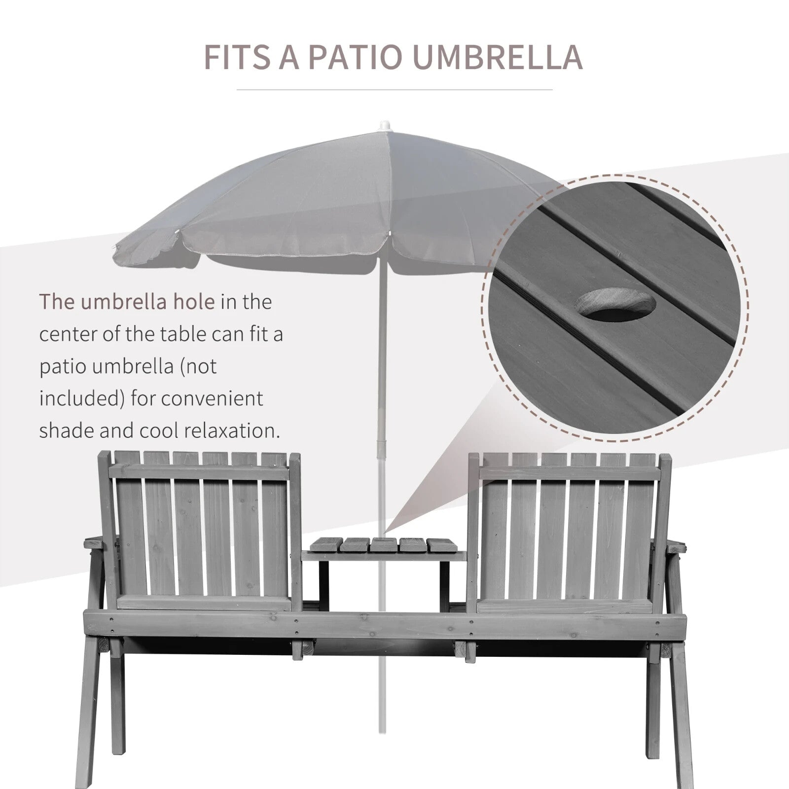 2 - Seater Fir Wood Garden Bench with Centre Table & Parasol Hole for Outdoor Use - Home and Garden Furniture Shop - rustic - furniture