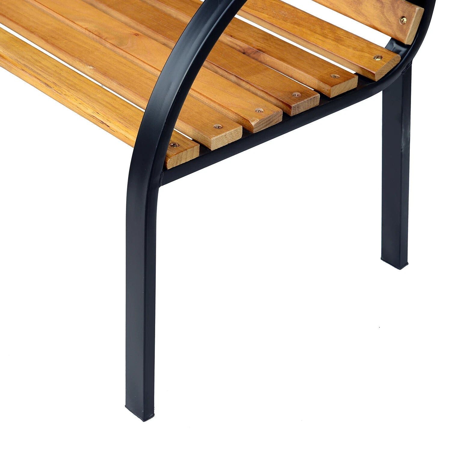 2 Seater Garden Bench Metal Legs Wooden Slatted Seat Backrest Patio Chair Bench - Home and Garden Furniture Shop - rustic - furniture