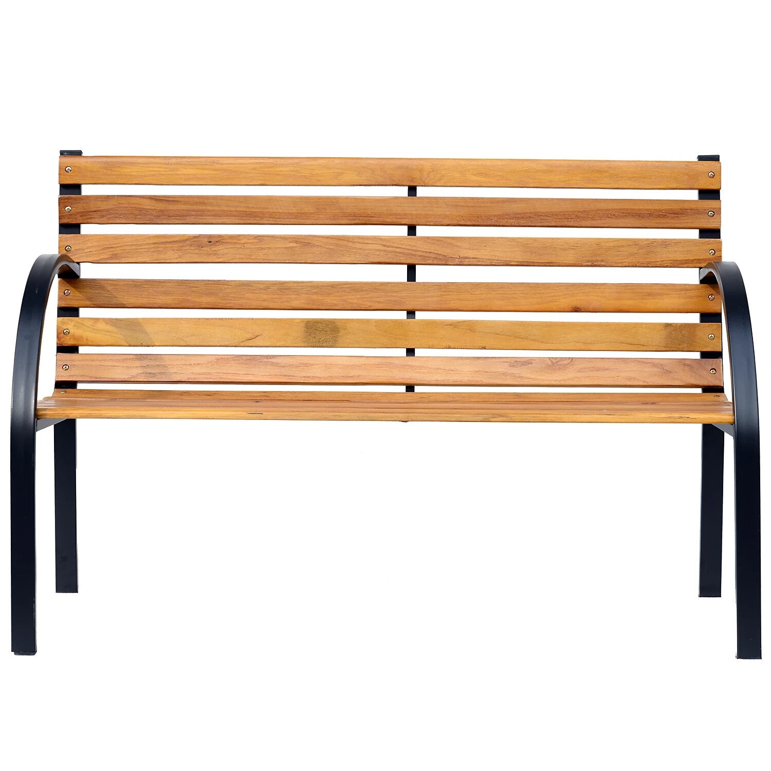 2 Seater Garden Bench Metal Legs Wooden Slatted Seat Backrest Patio Chair Bench - Home and Garden Furniture Shop - rustic - furniture