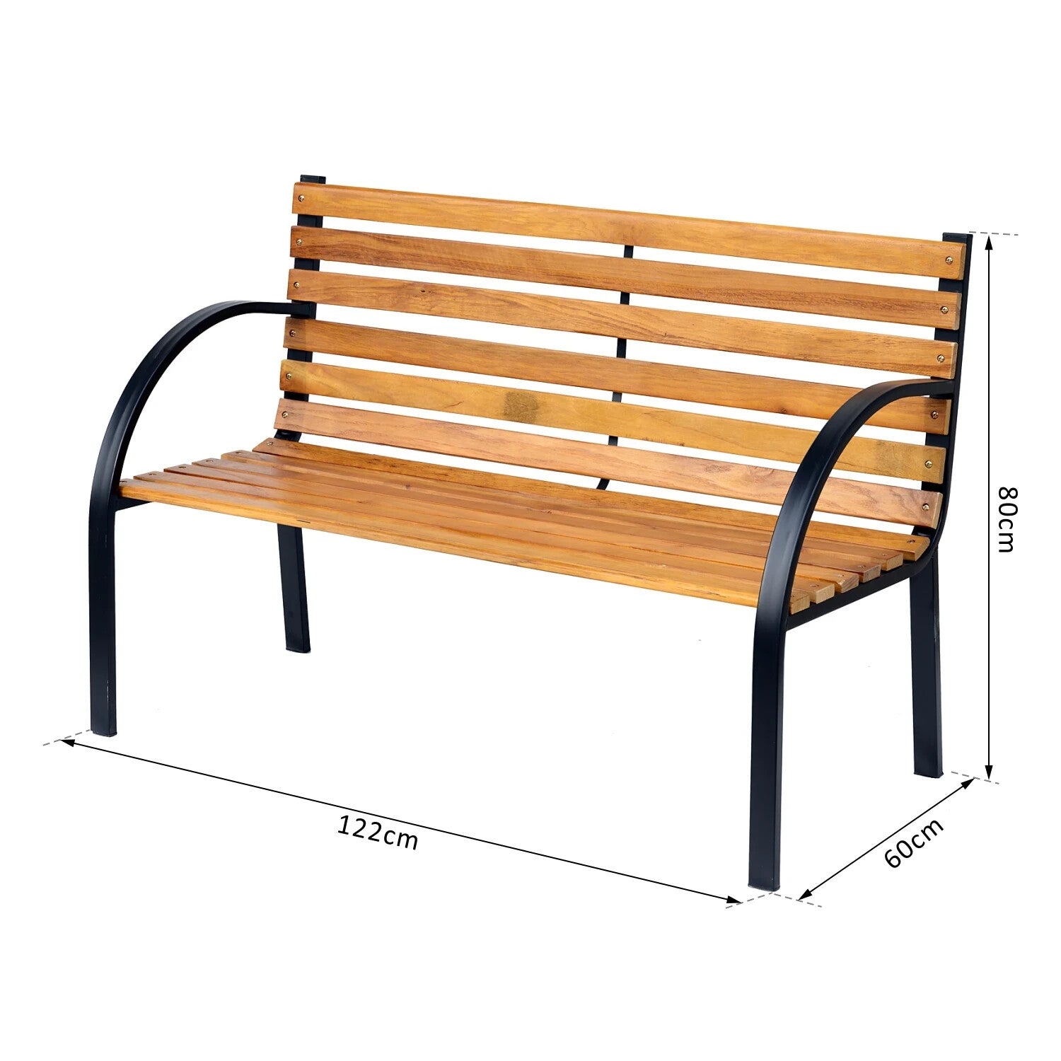 2 Seater Garden Bench Metal Legs Wooden Slatted Seat Backrest Patio Chair Bench - Home and Garden Furniture Shop - rustic - furniture
