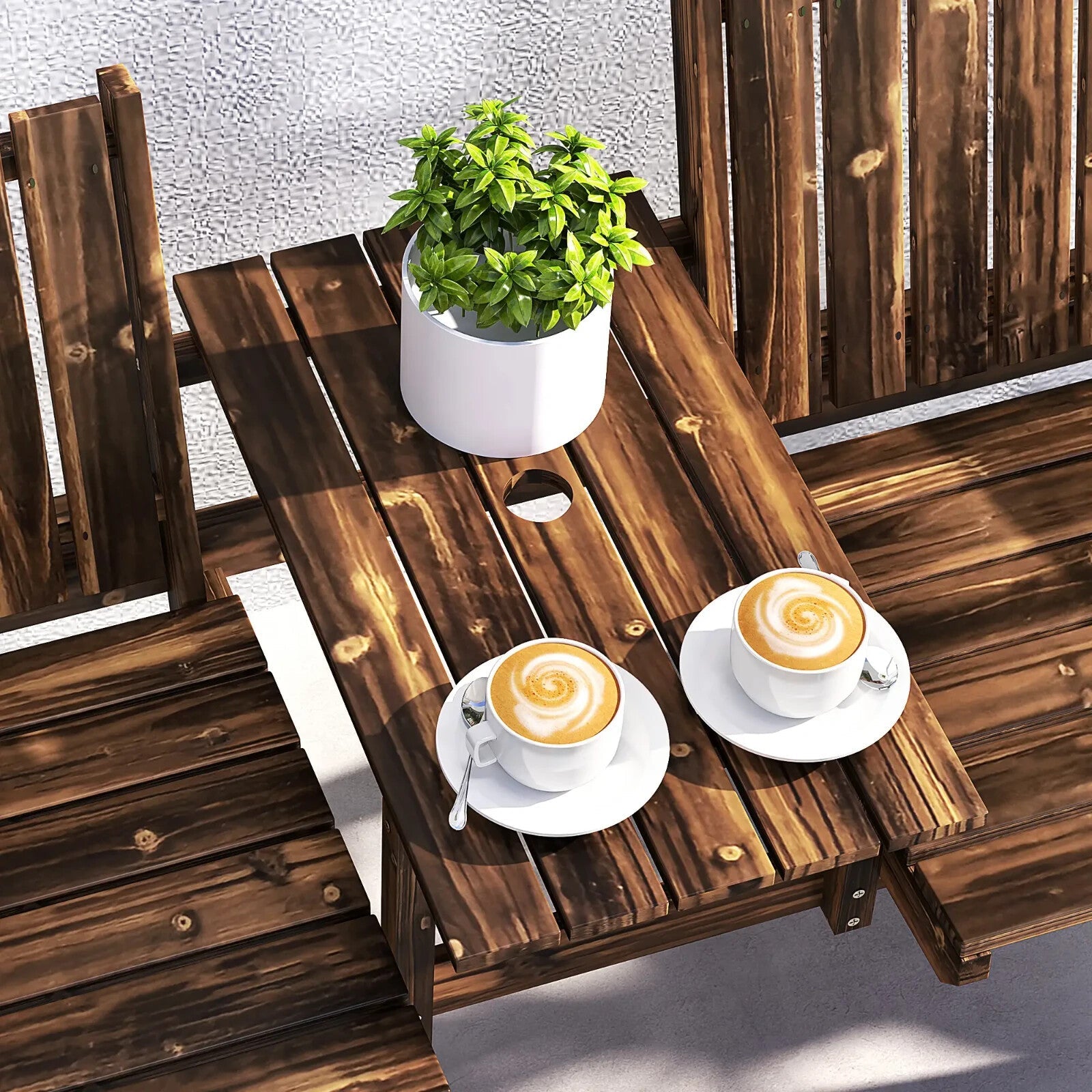 2 Seater Garden Bench with Table & Parasol Hole Wooden Loveseat for Patio Brown - Home and Garden Furniture Shop - rustic - furniture