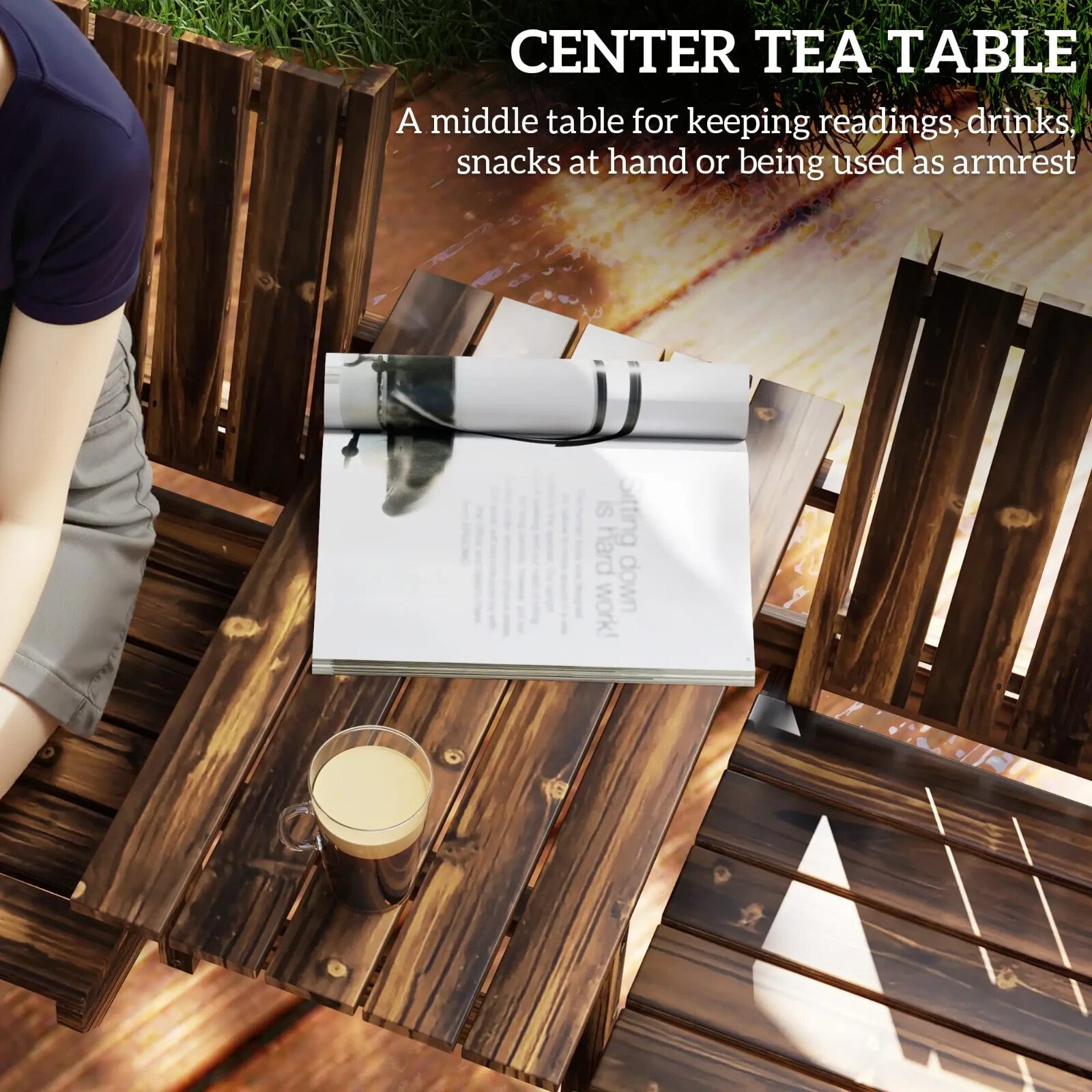 2 Seater Garden Bench with Table & Parasol Hole Wooden Loveseat for Patio Brown - Home and Garden Furniture Shop - rustic - furniture