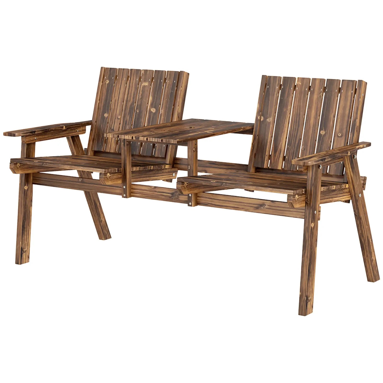 2 Seater Garden Bench with Table & Parasol Hole Wooden Loveseat for Patio Brown - Home and Garden Furniture Shop - rustic - furniture