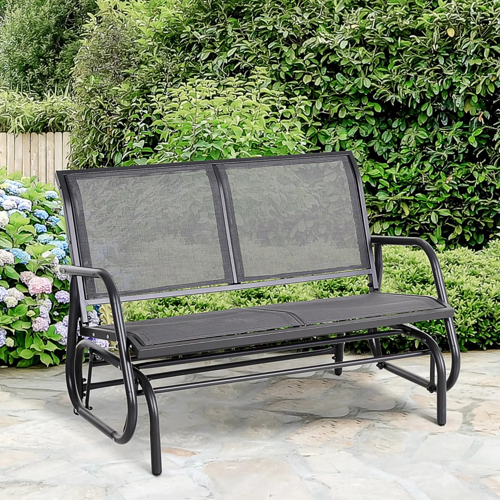 2 Seater Garden Glider Bench Patio Swing Chair with Powder Coated Steel Frame - Home and Garden Furniture Shop - rustic - furniture