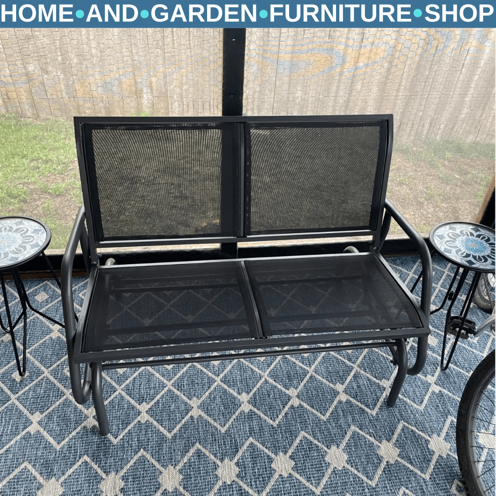 2 Seater Garden Glider Bench Patio Swing Chair with Powder Coated Steel Frame - Home and Garden Furniture Shop - rustic - furniture