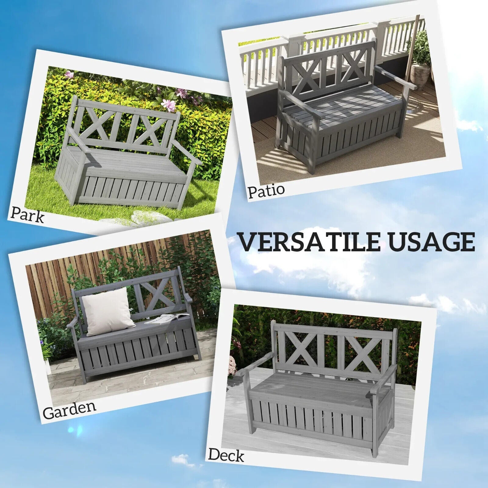 2 Seater Garden Storage Bench Wooden Outdoor Patio Seating with Lid for Porch - Home and Garden Furniture Shop - #rustic - furniture#
