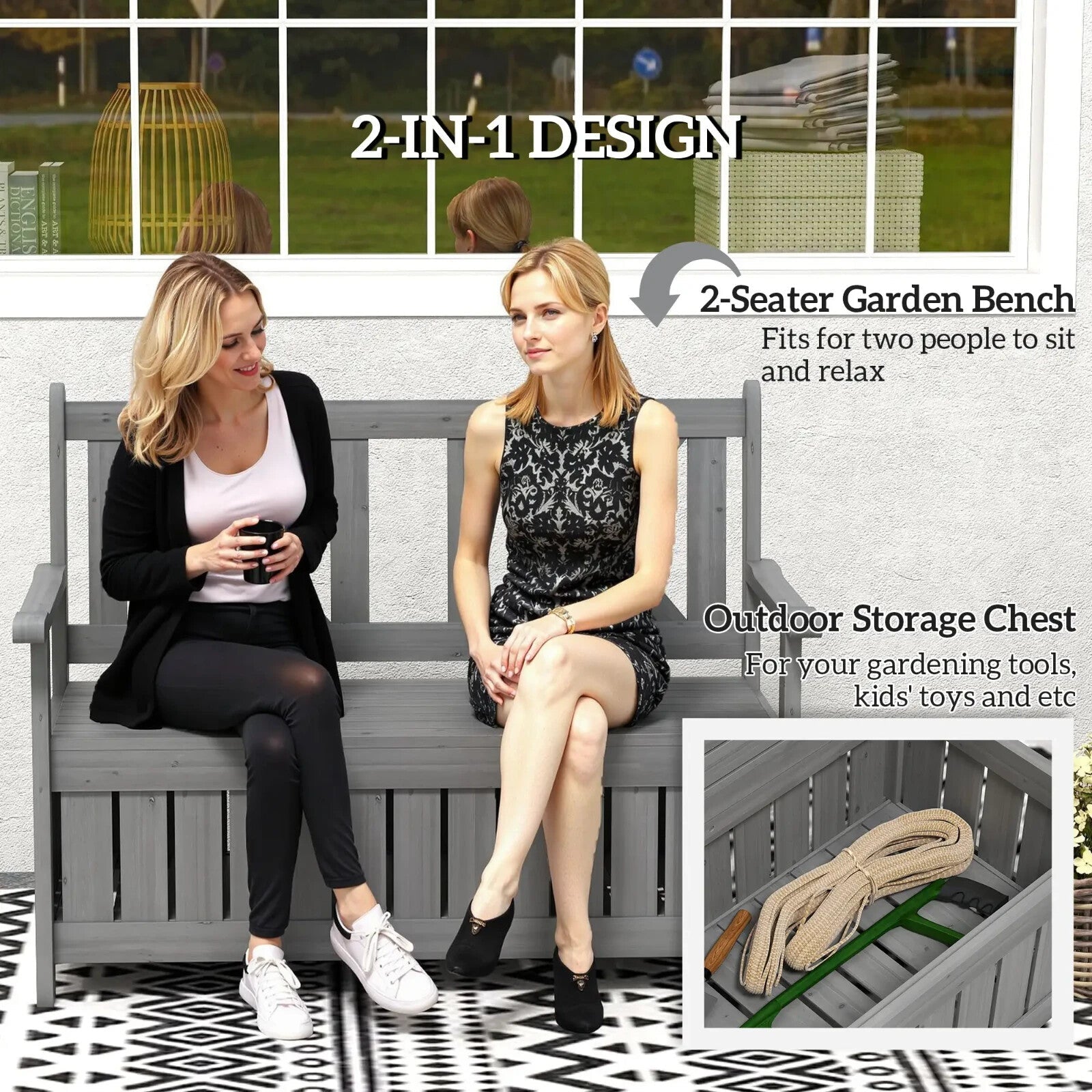 2 Seater Garden Storage Bench Wooden Outdoor Patio Seating with Lid for Porch - Home and Garden Furniture Shop - rustic - furniture